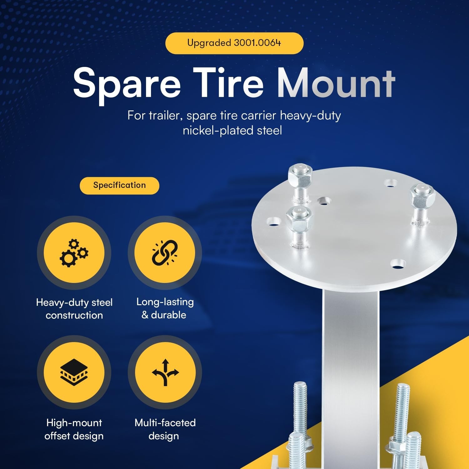 3001.0064 Spare Tire Mount for Trailer, Spare Tire Carrier Heavy-Duty Nickel-…