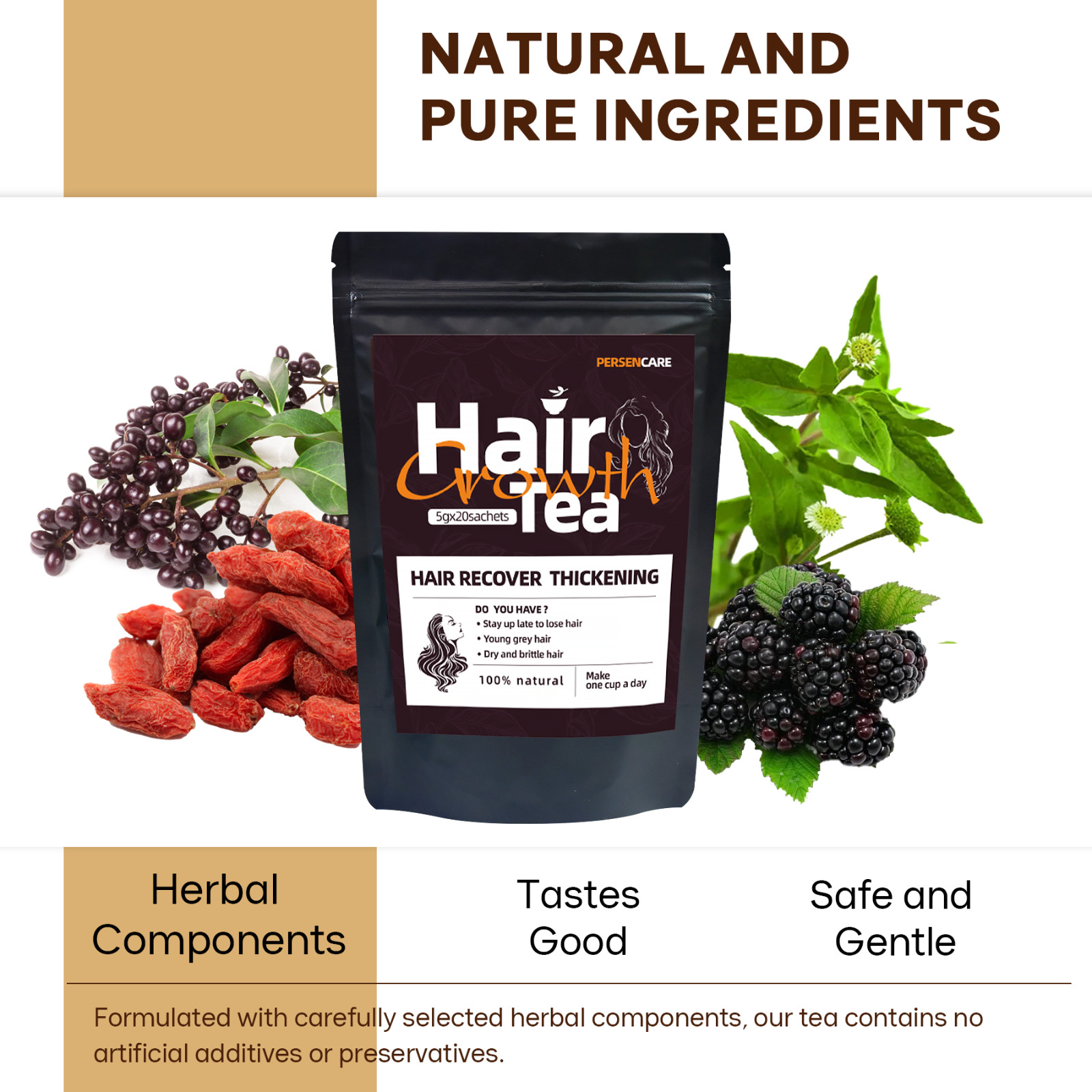20 Pcs Natural Hair Growth Tea Stimulate Hair Scalp Health Hair Shine and Luster