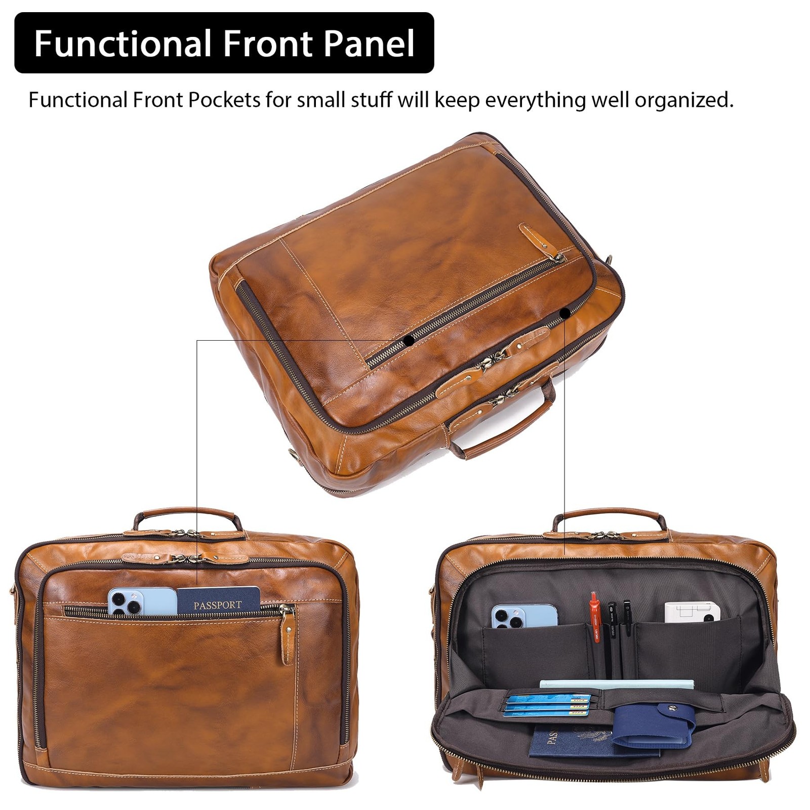 LANNSYNE Vintage Genuine Leather Backpack For Men, 2 in 1 Expandable Briefcas…