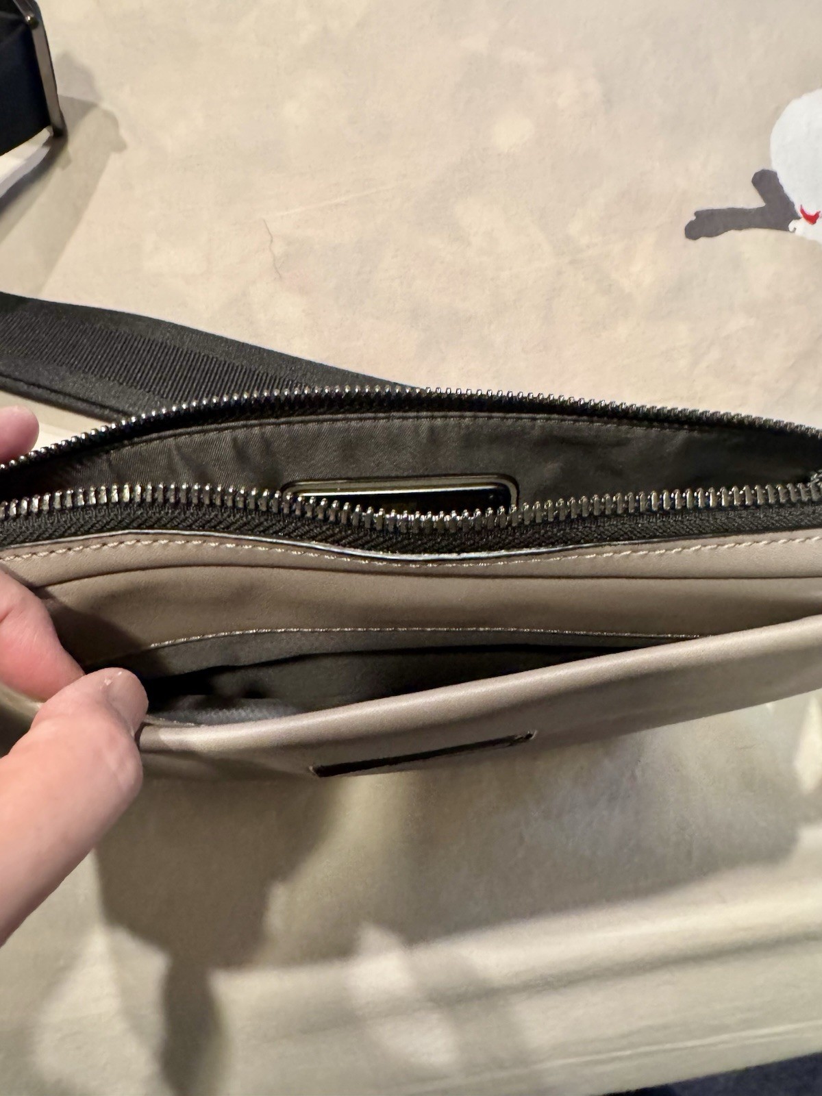 Tumi Grey Leather Fanny Pack or Crossbody w/Attached Key Ring, NWOT