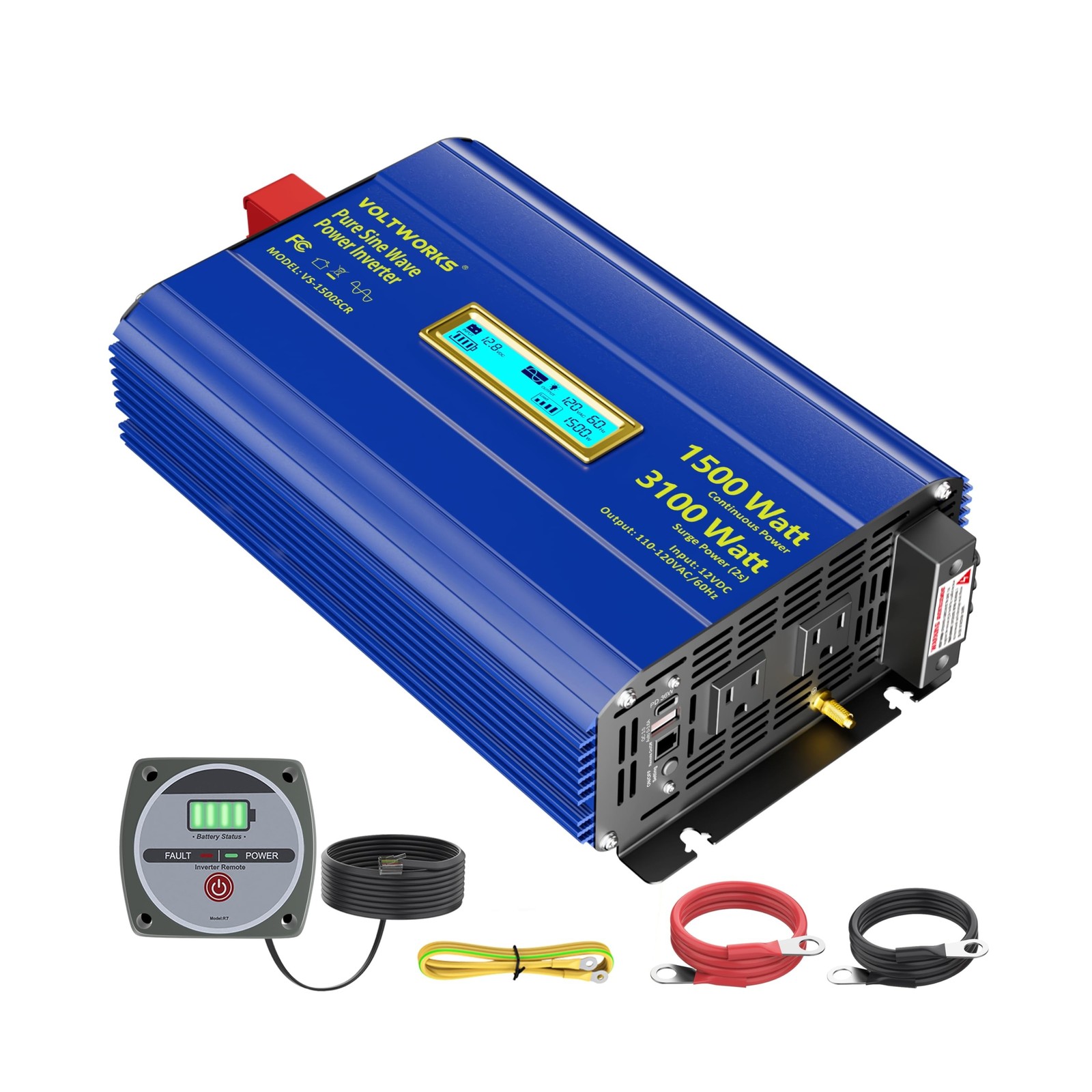 Pure Sine Wave Inverter 1500 Watt 12V to 110V 120V AC Surge Peak 3100W For 2 …