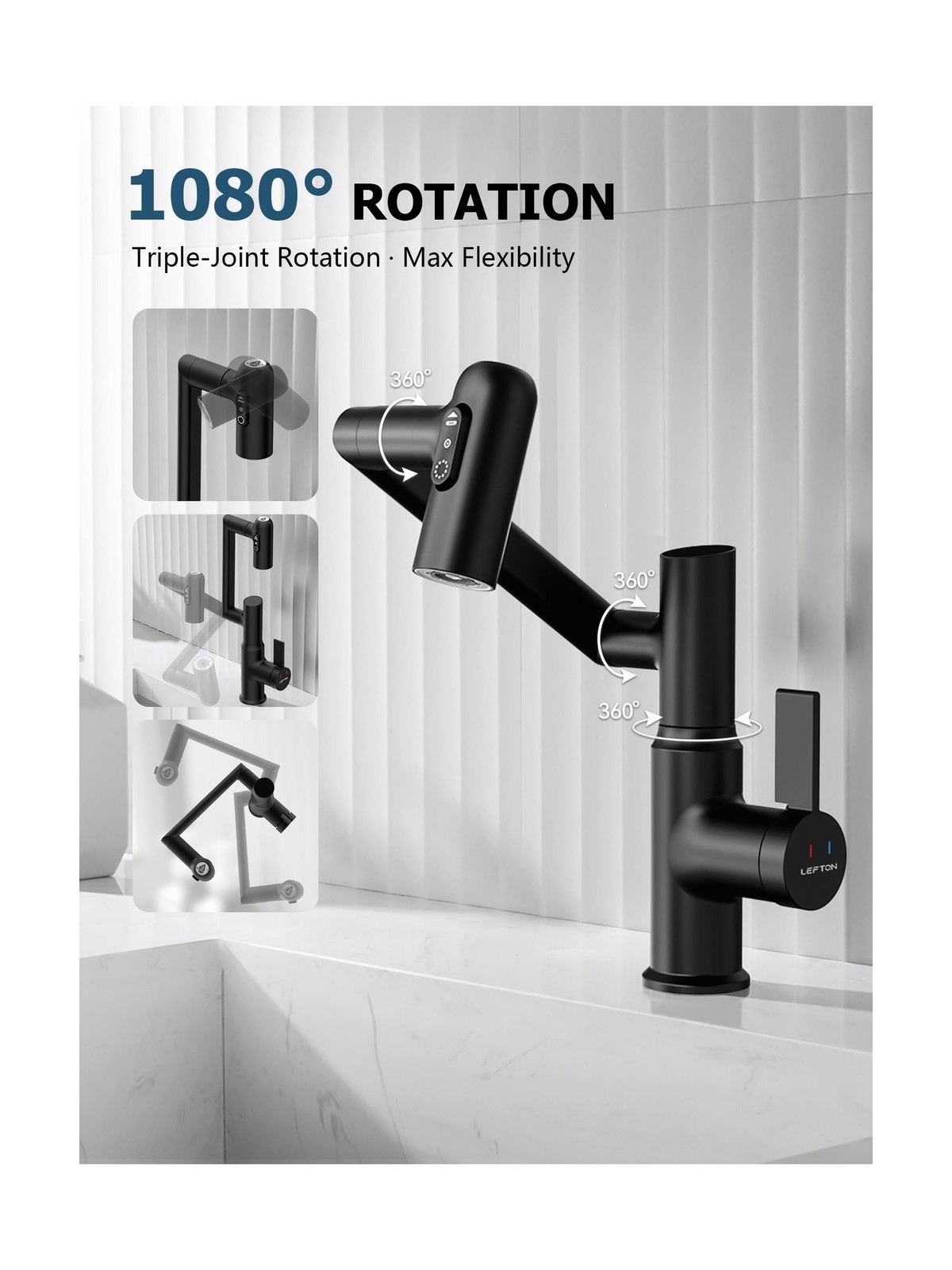 Lefton Rotatable Bathroom Faucet BF2204 with Pop-up Bathroom Sink Drain Stopp…