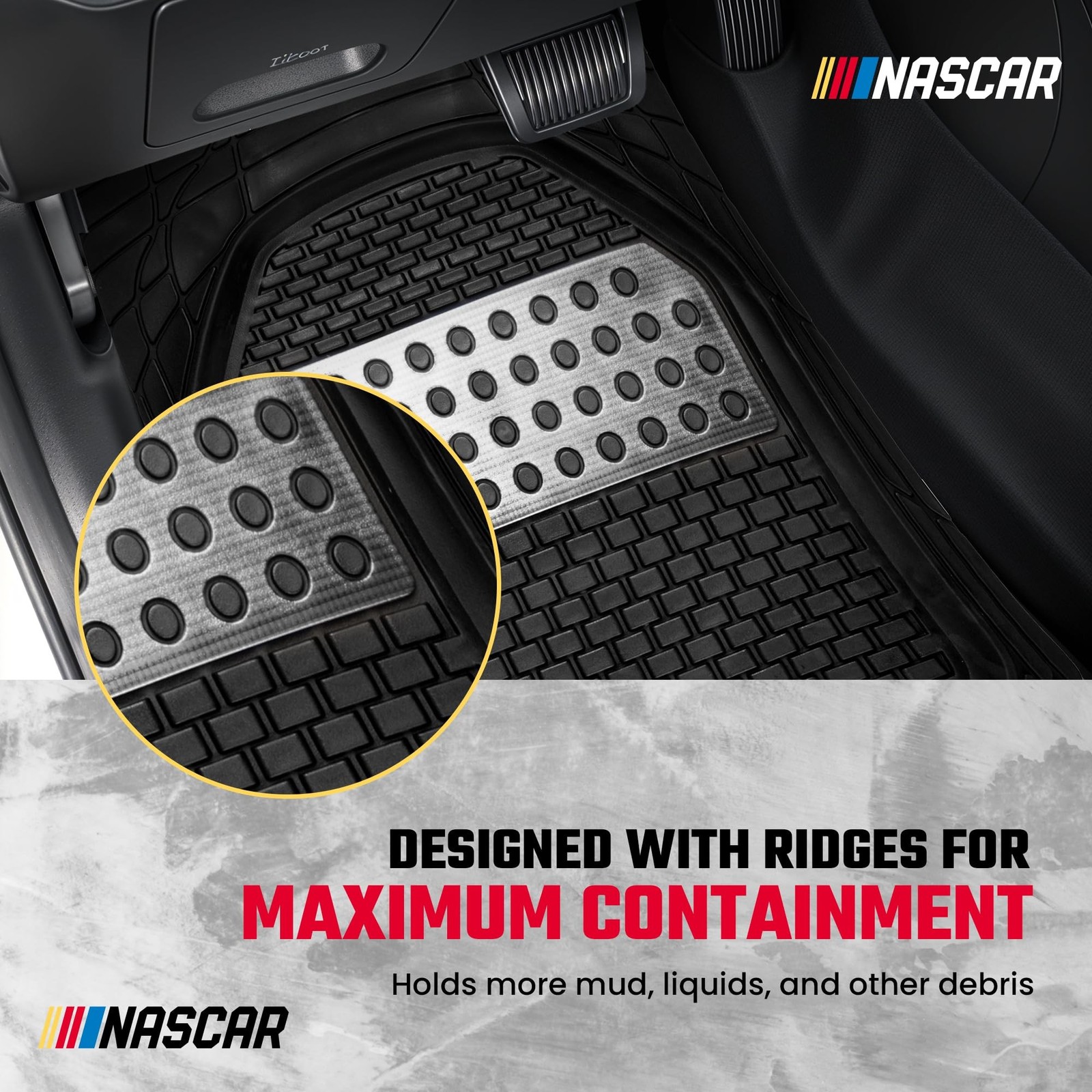 NASCAR Elite Car Floor Mats – 4-Piece Set | Heavy Duty All-Weather Rubber