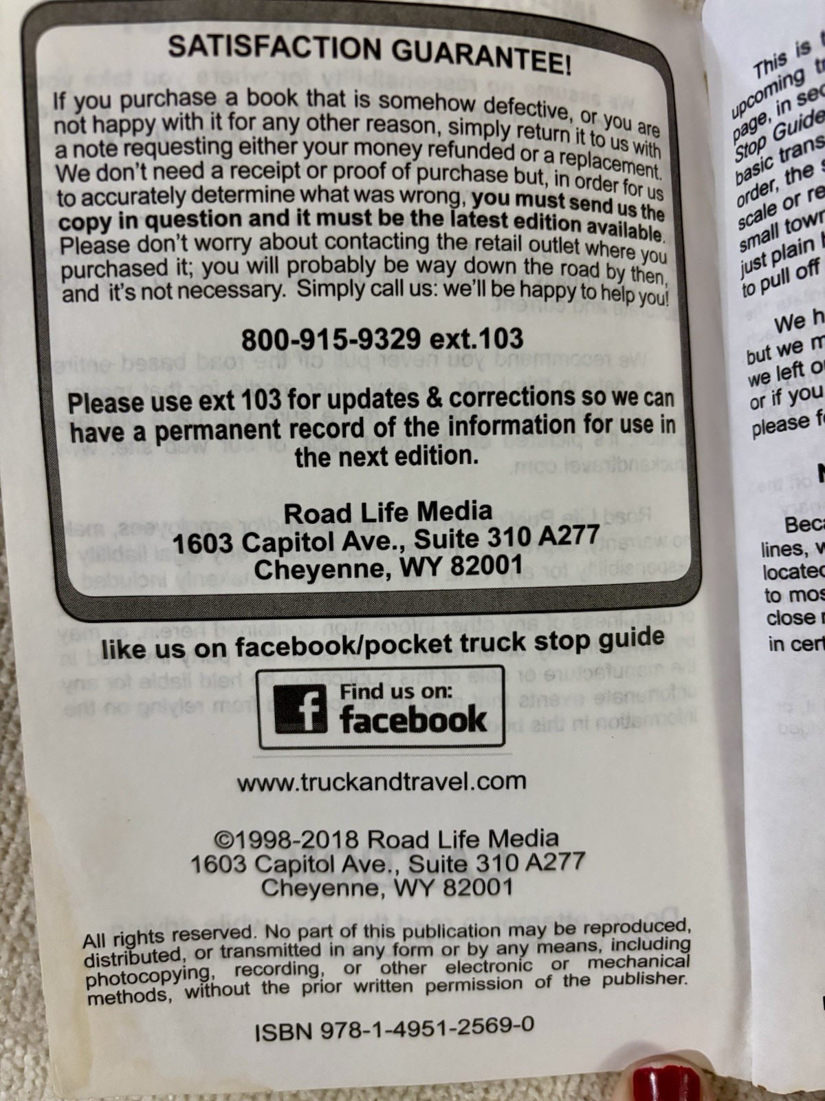 The Pocket Truck Stop Guide Edition 28 20th Year 1998-2018 Road Life Media Book