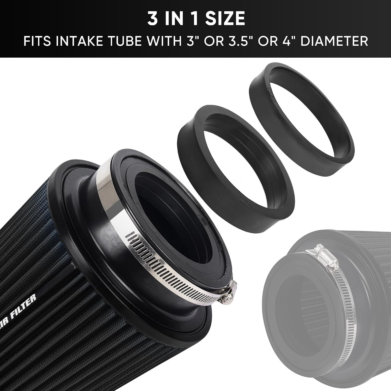 3 3.5 4 Inches Cold Air Intake Filter 76Mm 89Mm 101Mm High Performance Washable