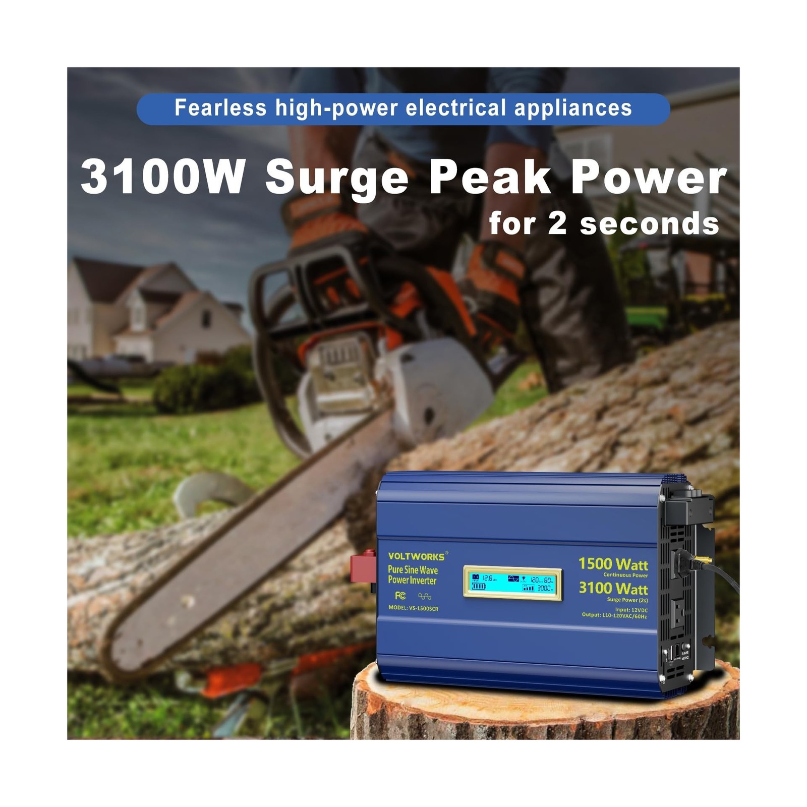 Pure Sine Wave Inverter 1500 Watt 12V to 110V 120V AC Surge Peak 3100W For 2 …