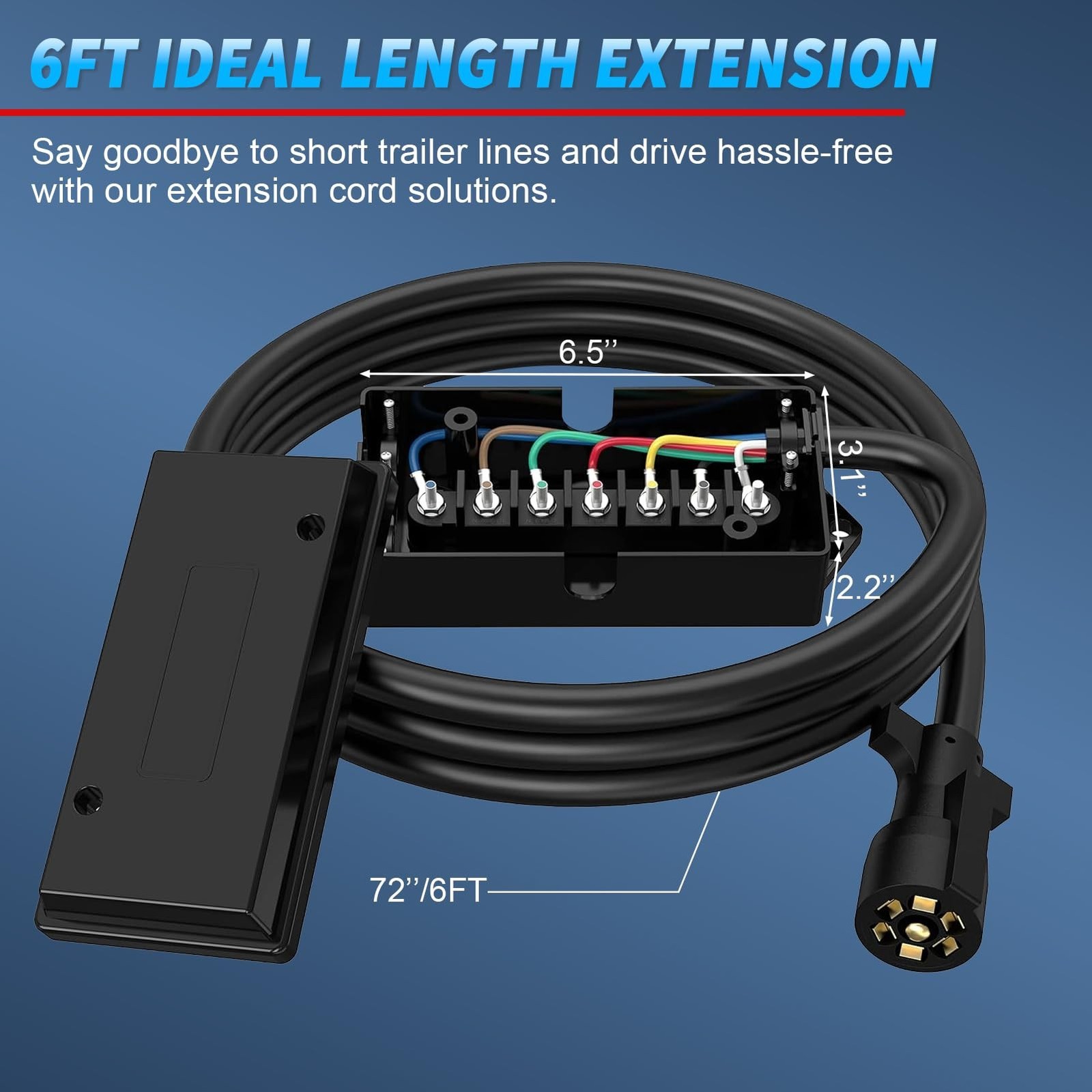 Aila 6FT 7 Way Trailer Wire Harness with Junction Box, 7 Pin Heavy Duty Conne…