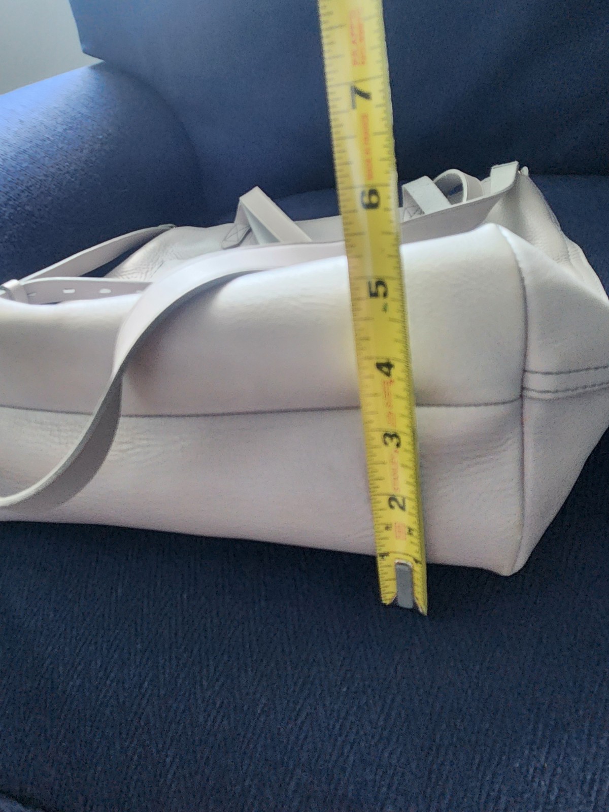 Madewell Light Gray Leather Tote Bag with Detachable Strap, Pouch, Zip Closure