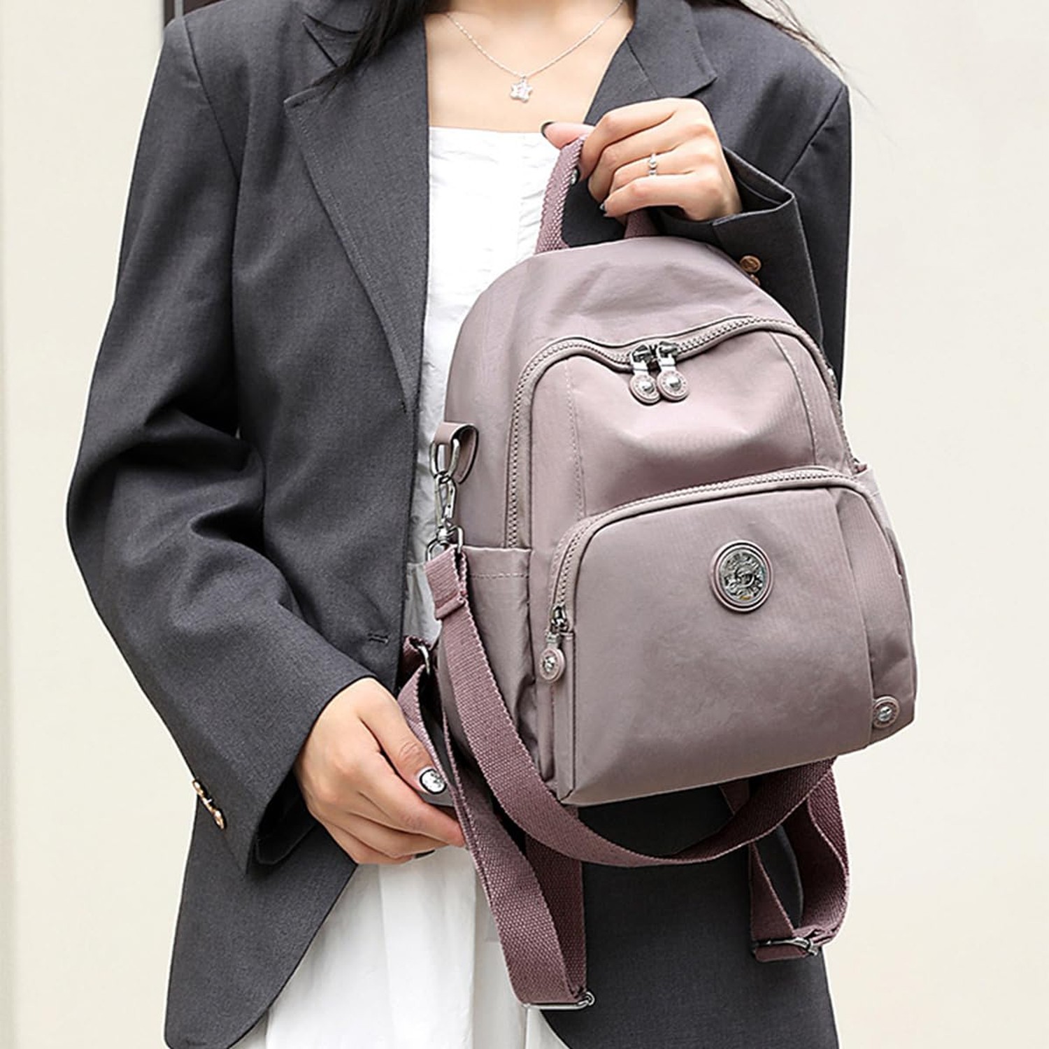 Casual Simple Mini Backpack 11.8 Inch Stylish Durable Nylon Lightweight Trave…