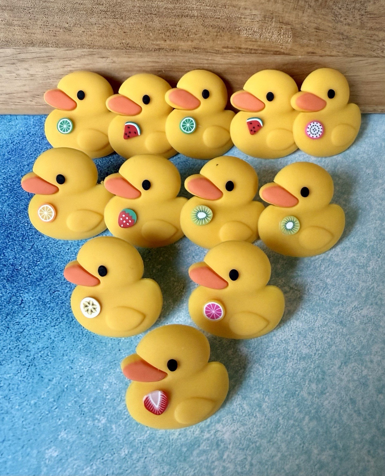 CRUISE DUCK Pins with Fruit Designs and Metal Backings. JEEP DUCKS. Duck pins.