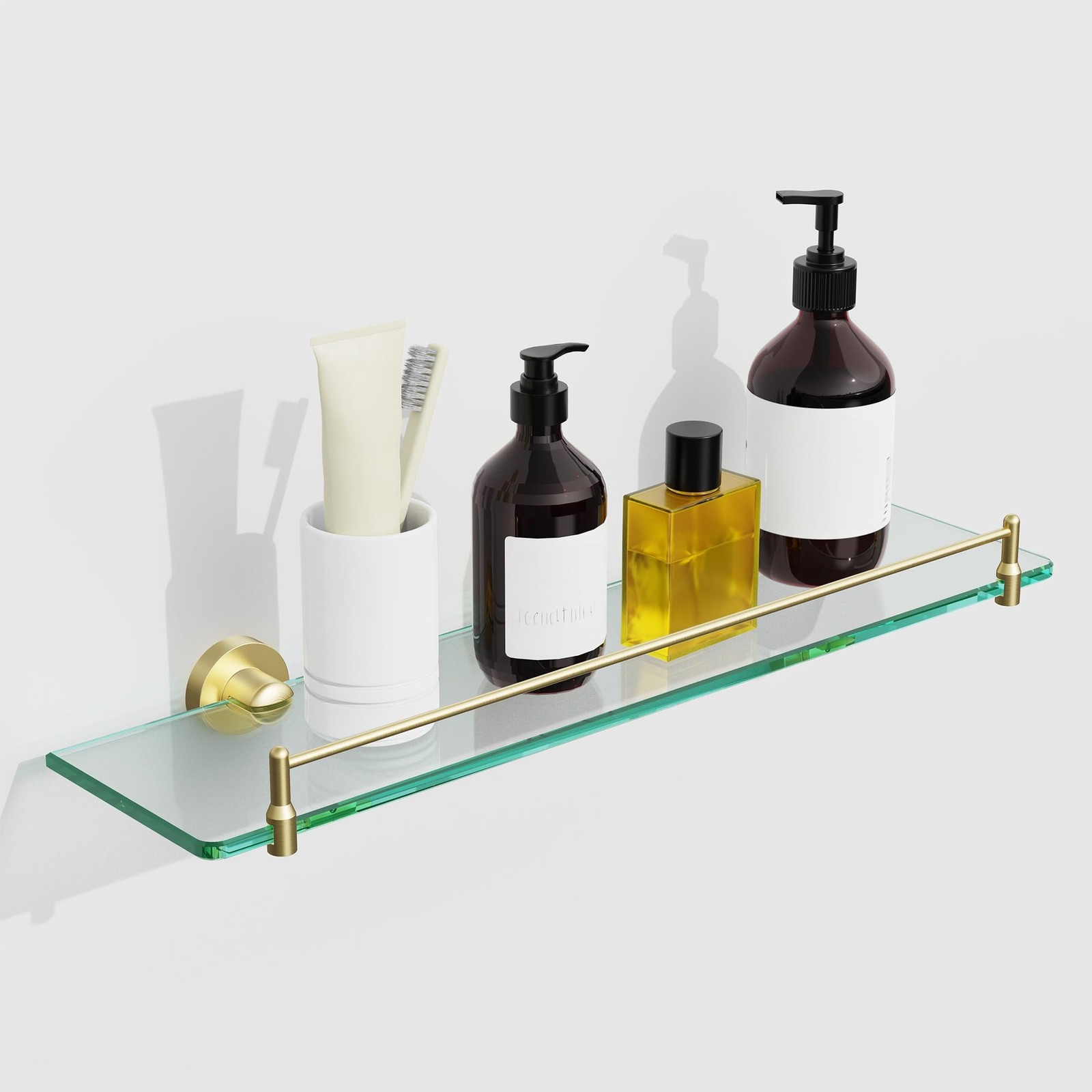 20 Inches Glass Shelves for Bathroom, Brushed Gold Floating Glass Shelf Stain…