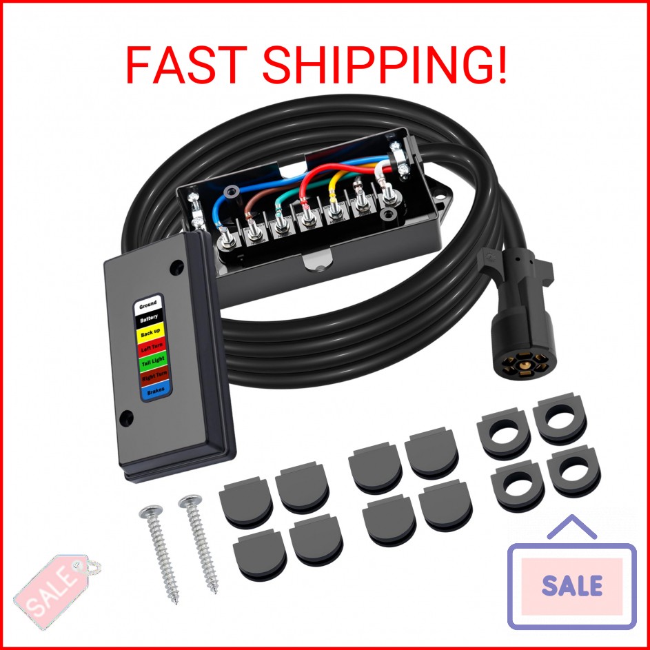 CheeMuii 7 Way Trailer Wiring Harness Kit 8 FT Trailer Cord with 7 Pin Trailer P