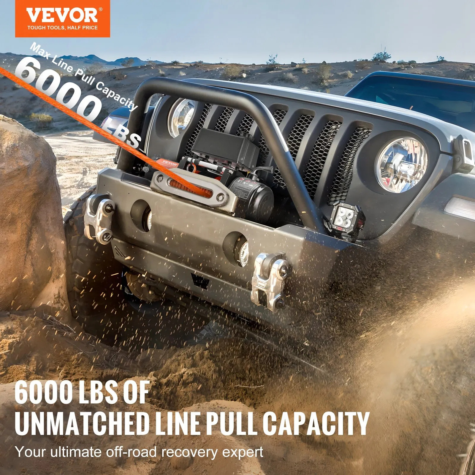 Electric Winch, 6000 lb, 12V DC Truck Winch with ?&brvbar;1/4 in x 55 ft Synthet