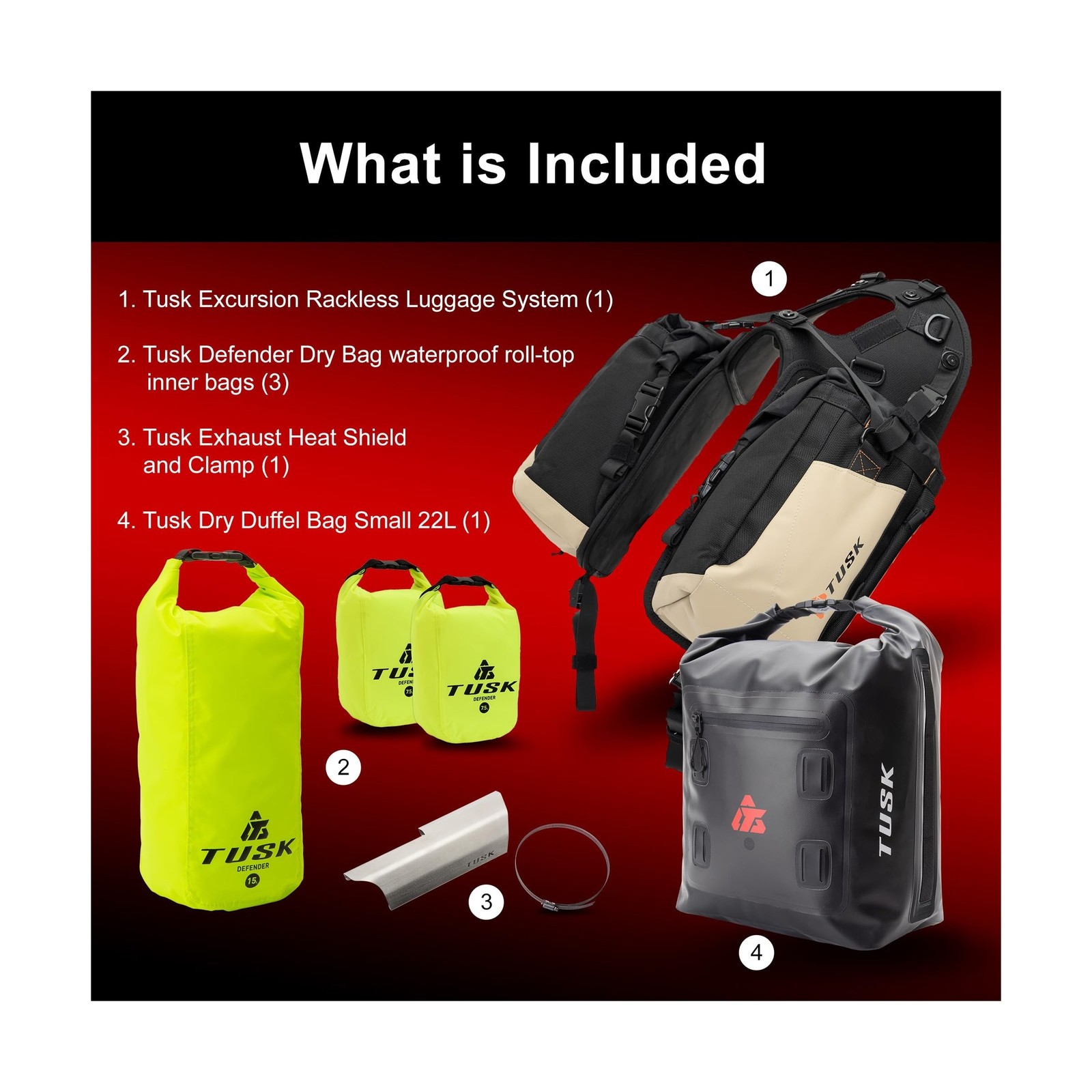 TUSK Excursion Rackless Luggage System w/Small Dry Duffel Tail Bag 690-701 He…