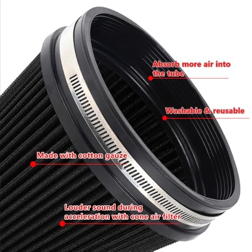 6″ Inlet Cold Air Intake Filter Cone Replacement Performance Black (6″ Tall)