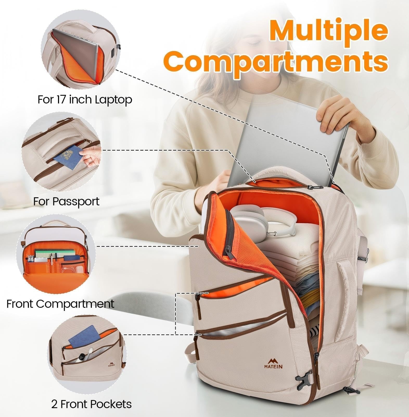 MATEIN Personal Item Travel Backpack for Women, Lightweight Airplane Carry on…