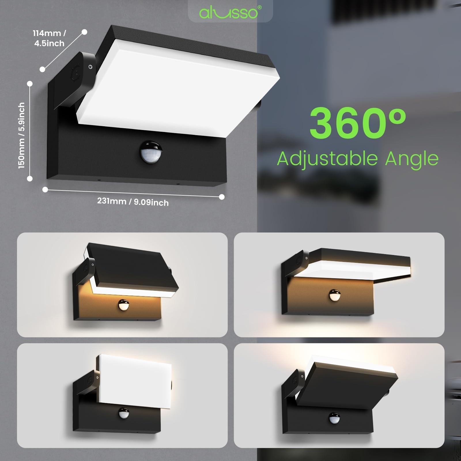 ALUSSO® 20W/40W/55W LED Outdoor Motion Sensor Wall Light, 3000K/4000K/6500K