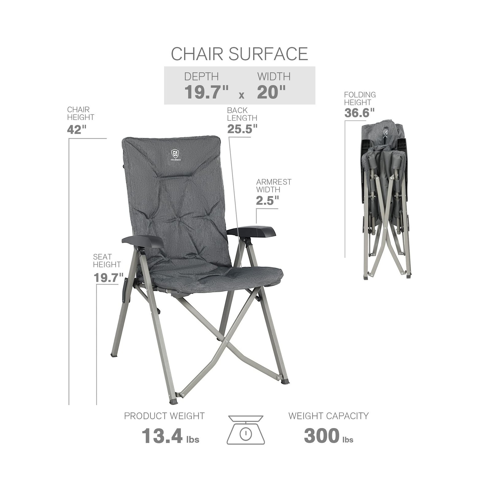 EVER ADVANCED Folding Camping Recliner Chair Fully Padded with Adjustable Hig…