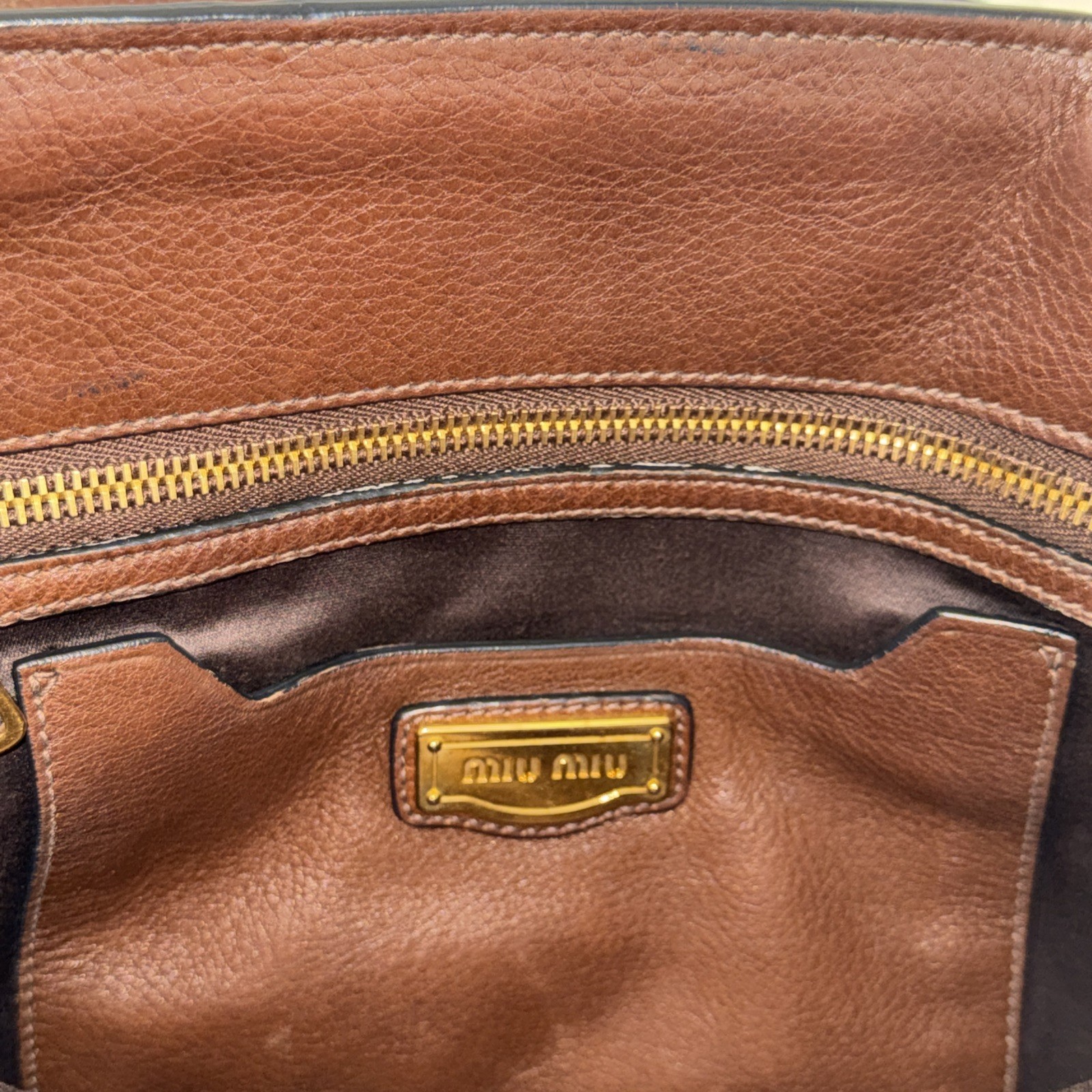 Miu Miu Vitello lux Brown Leather Hand Bag Purse ( MISSING THE SHOULDER STRAP)