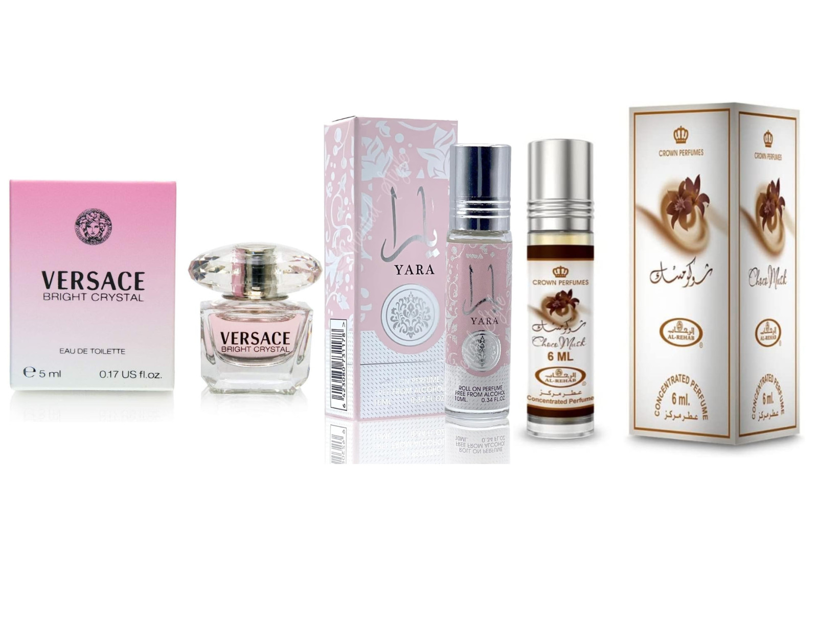 3Travel Pack Yara Perfume Roller 10ml , versace bright crystal 5ml & Choco Musk