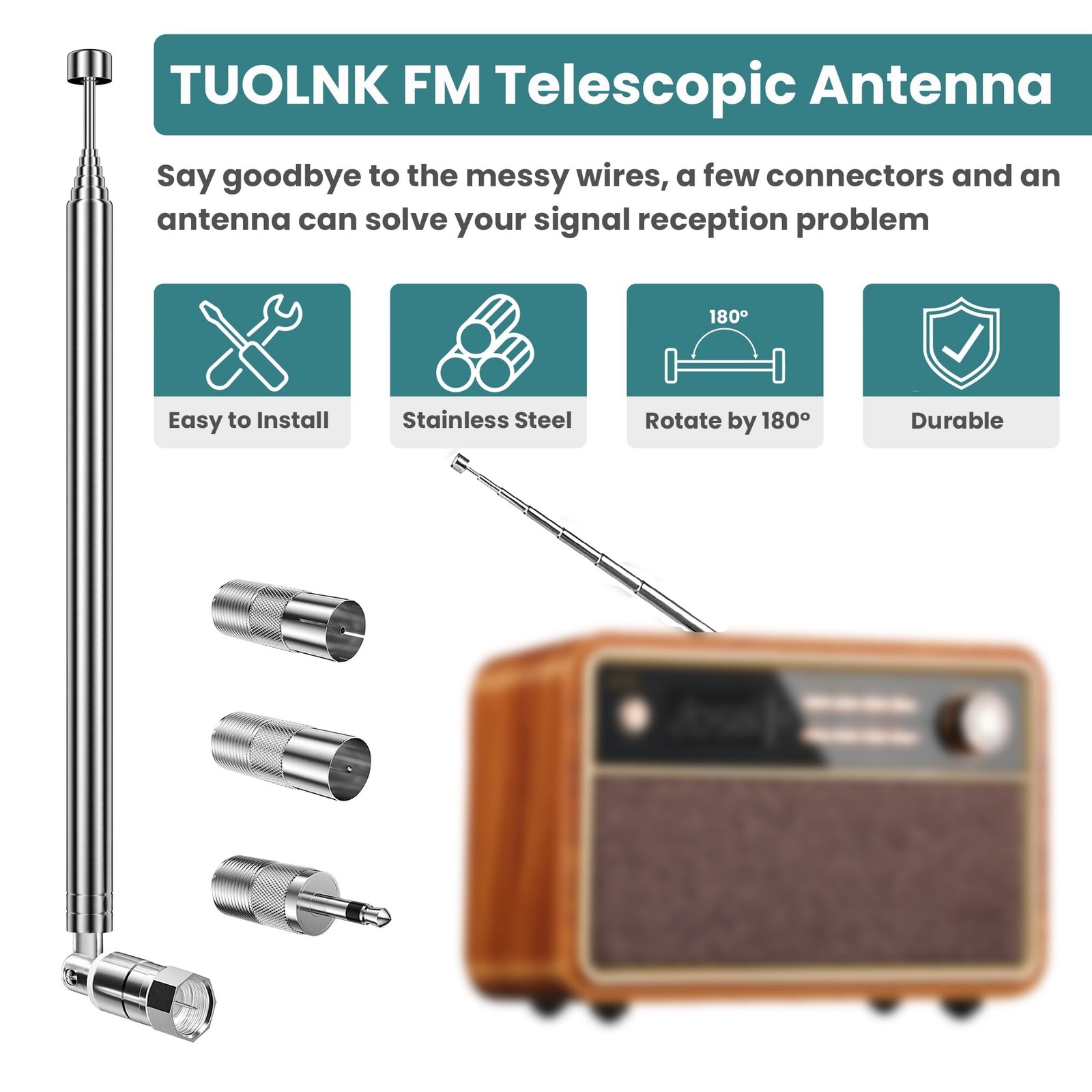 FM Radio Antenna, 75 ohm FM Telescopic Antenna, F Type Male FM Antenna with 3…