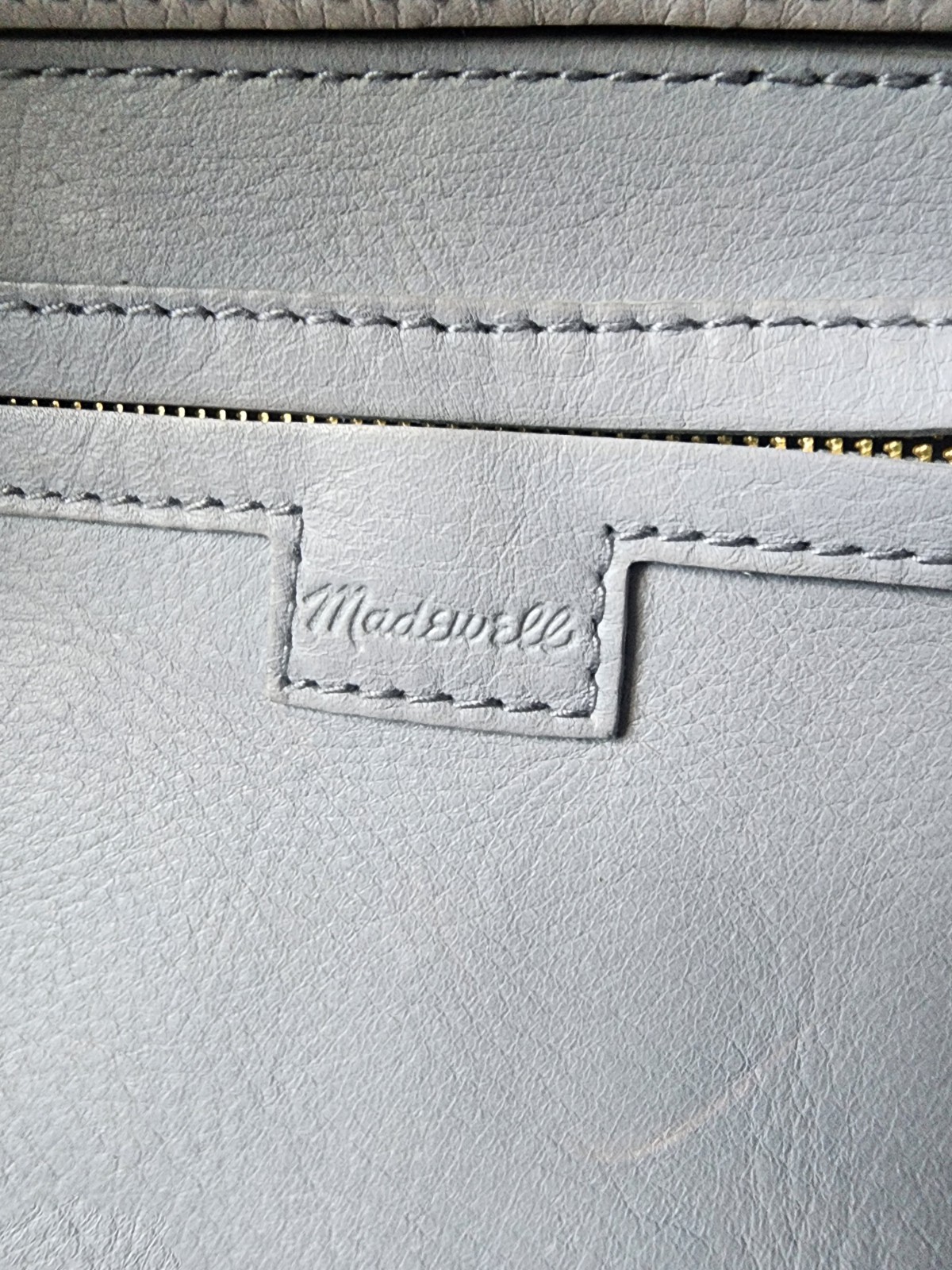 Madewell Light Gray Leather Tote Bag with Detachable Strap, Pouch, Zip Closure