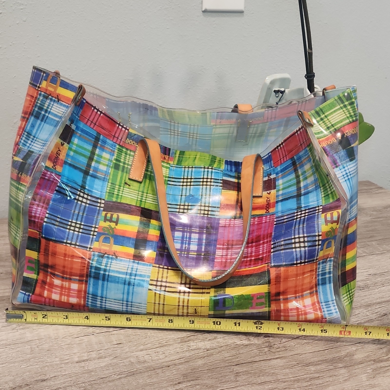 Dooney & Bourke Multicolor beach Tote Handbag vinyl with free pouch Rare Large