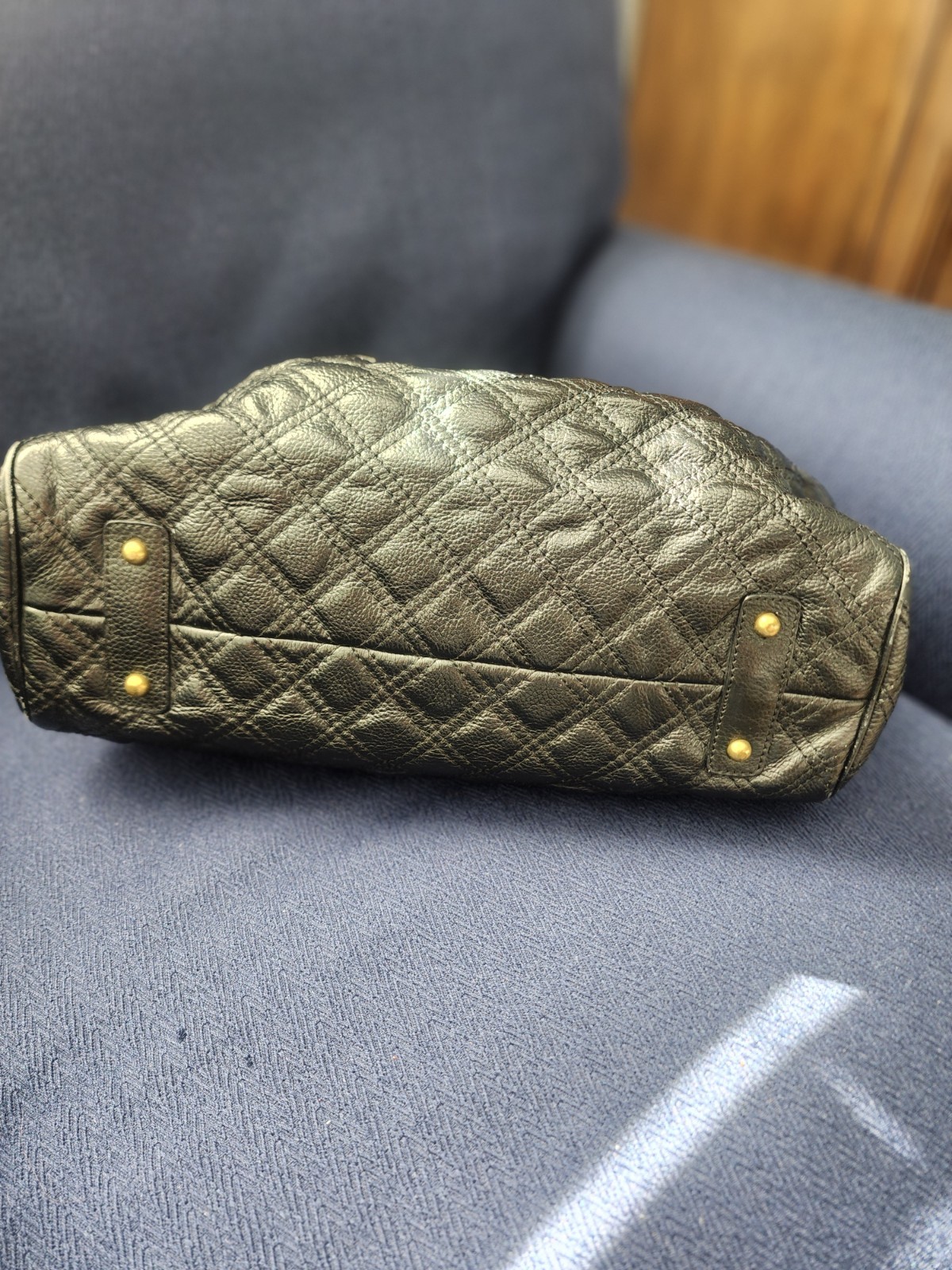 Marc Jacobs Black Quilted Satchel Gold Chain Hardware Designer Top Handle Italy