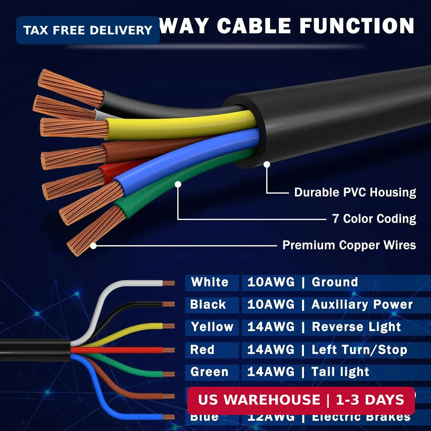 CheeMuii 7 Way Trailer Wiring Harness Kit 8 FT Trailer Cord with 7 Pin Trailer P