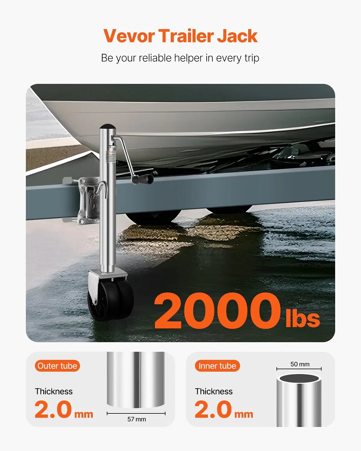 Trailer Jack with Wheel, 2000 lbs Load Capacity, Heavy Duty Swivel Boat Trailer