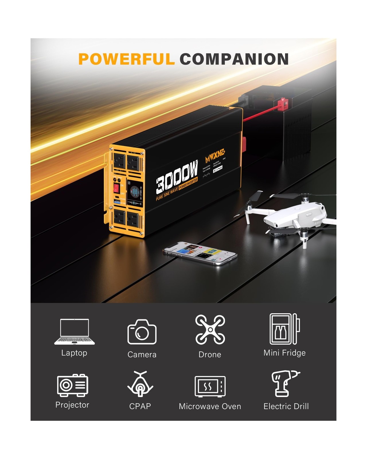 3000W Pure Sine Wave Inverter 12V DC to 110V 120V AC Converter for RV Truck H…