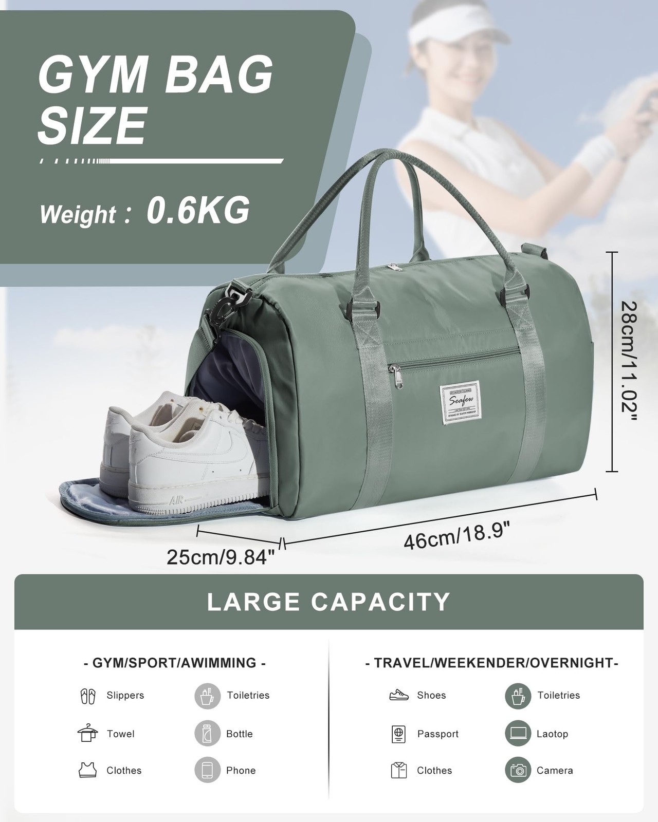 Gym Bag Womens,Travel Duffel Carry on Bag Sport Tote Bag Weekend Overnight Bag
