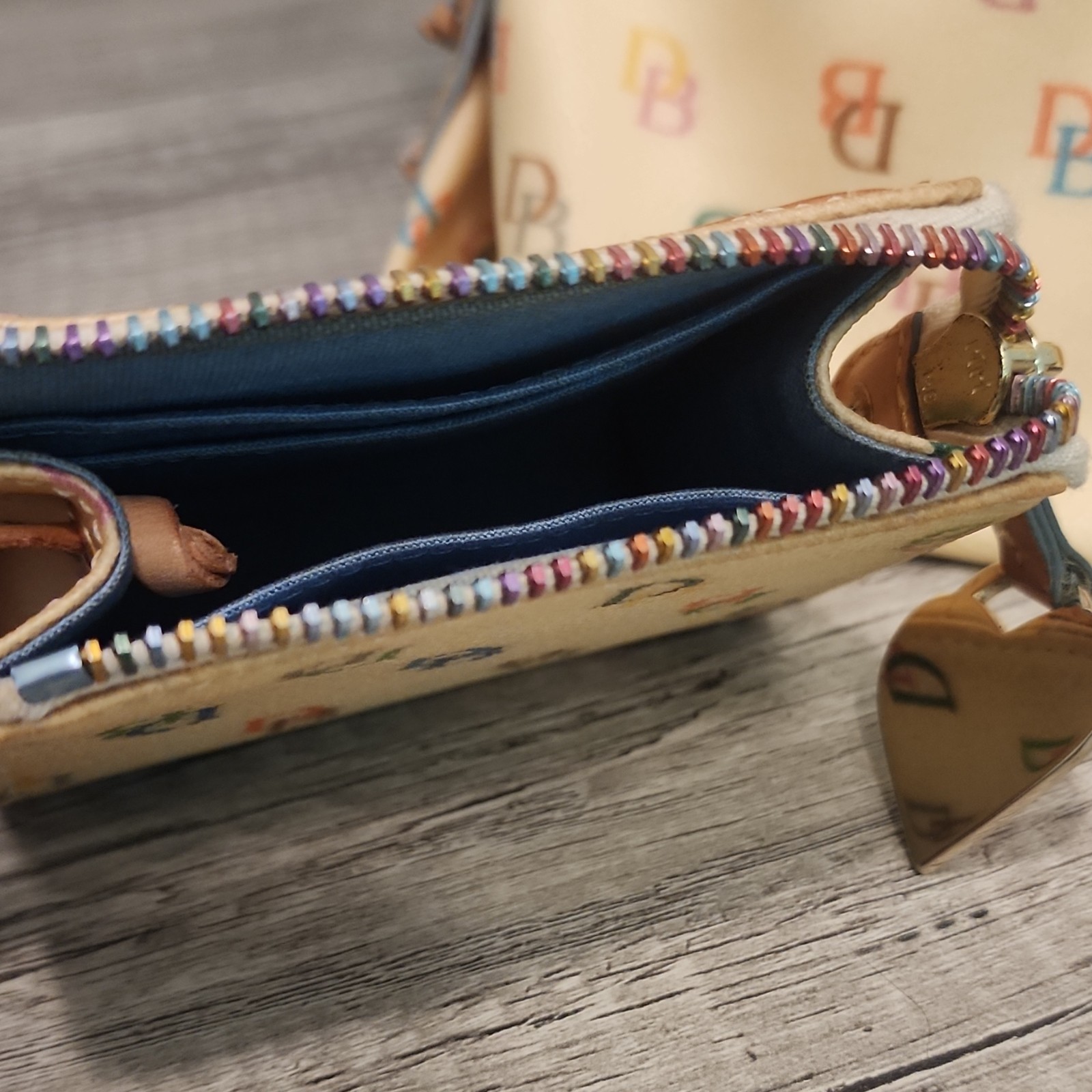 Dooney & Bourke Monogram Satchel Cream Multicolor Strap & matching coin wallet
