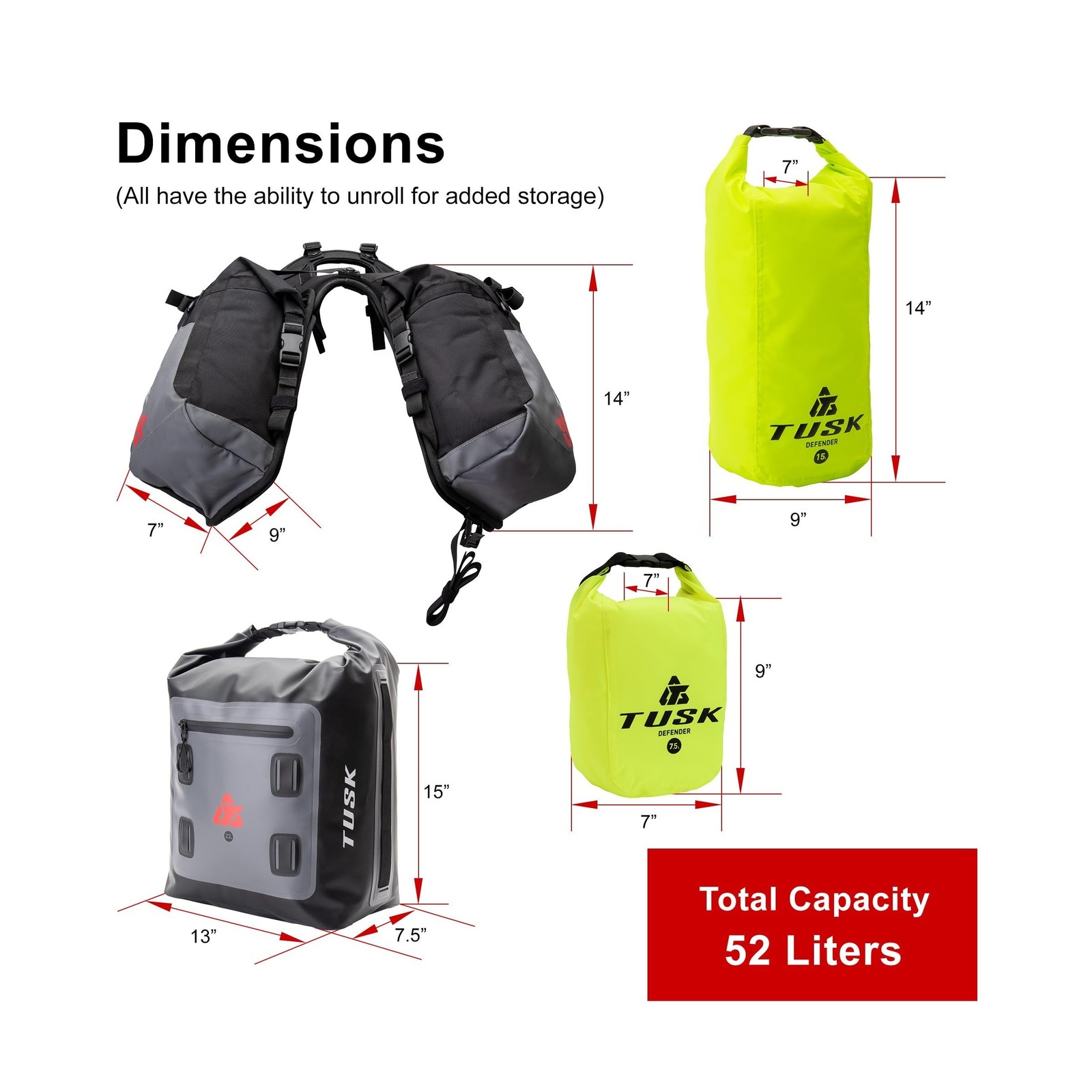 TUSK Excursion Rackless Luggage System w/Small Dry Duffel Tail Bag Standard H…