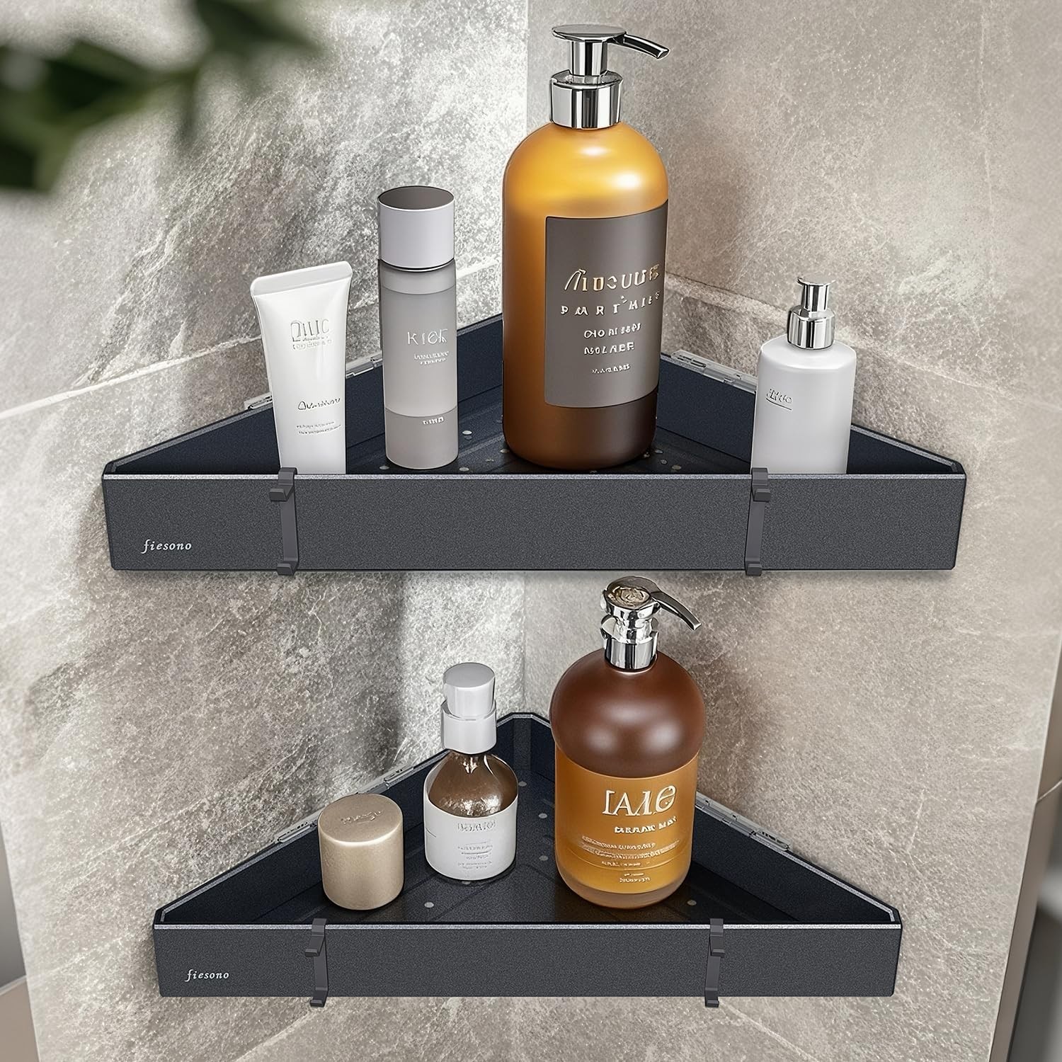 Corner Shower Shelves with Hooks, 2-Tier Triangular Metal Shower Corner Caddy…