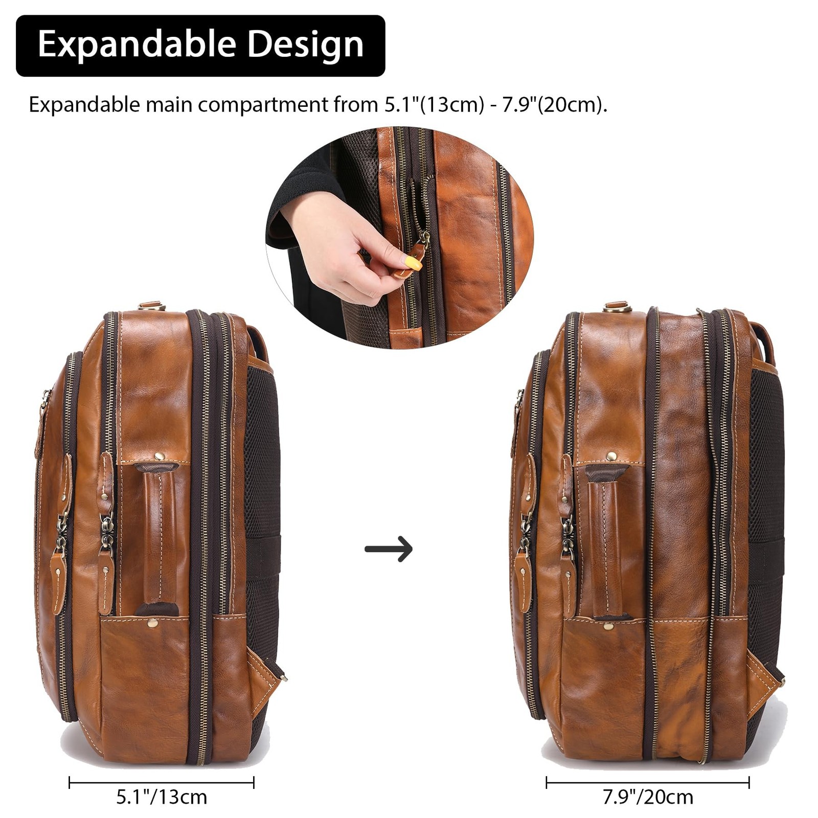 LANNSYNE Vintage Genuine Leather Backpack For Men, 2 in 1 Expandable Briefcas…