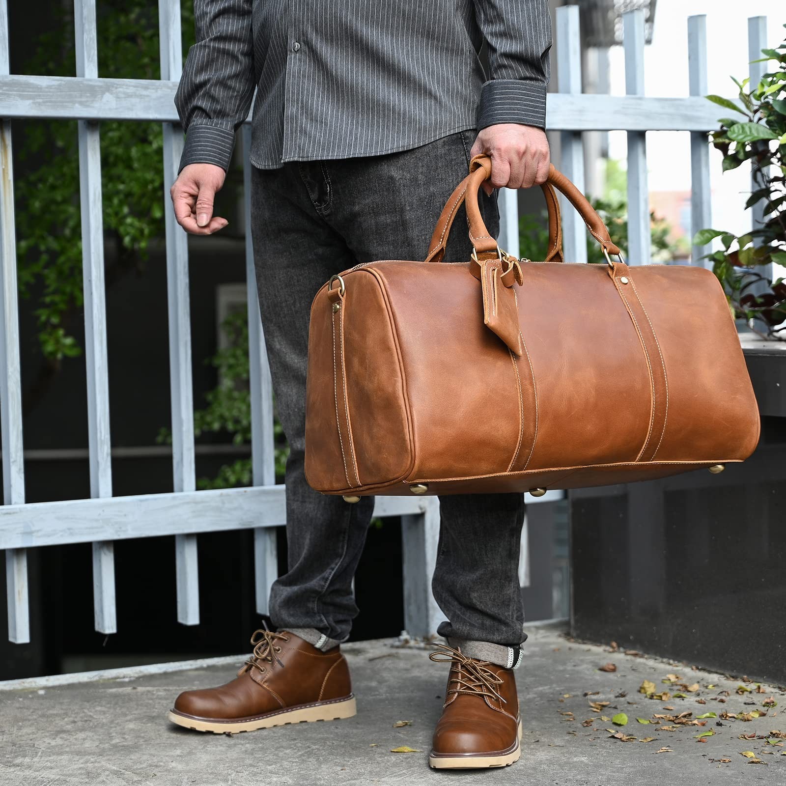 Leather Duffel Bags for Men and Women, 20 Inch Full Grain Leather Travel Over…