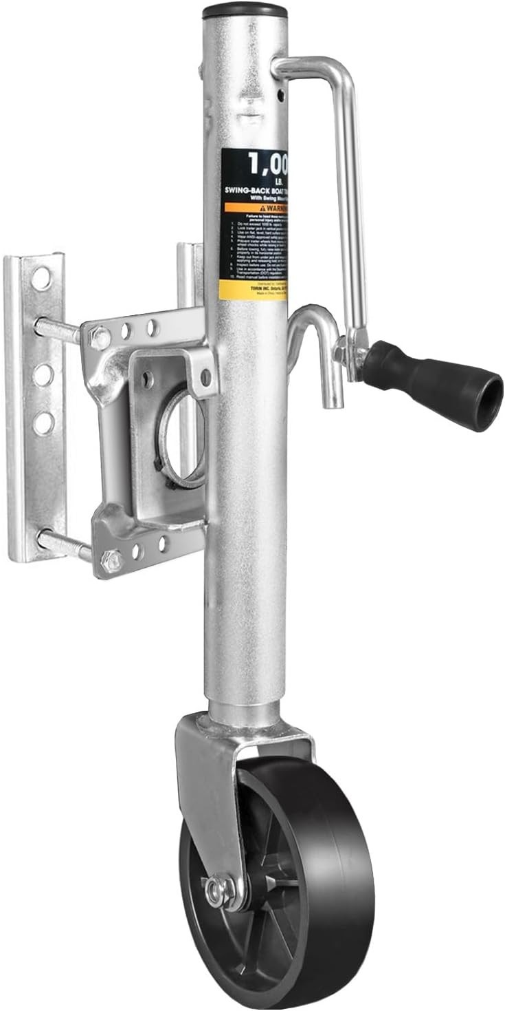 Boat Trailer Jack with 6-Inch Single Wheel,1000 Lbs Capacity Swing-Back Bolt-On