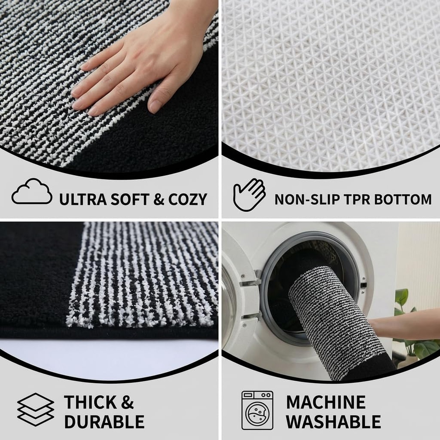 Bathroom Mat 32×20, Soft Absorbent Striped Bath Mats, Machine Washable Microf…