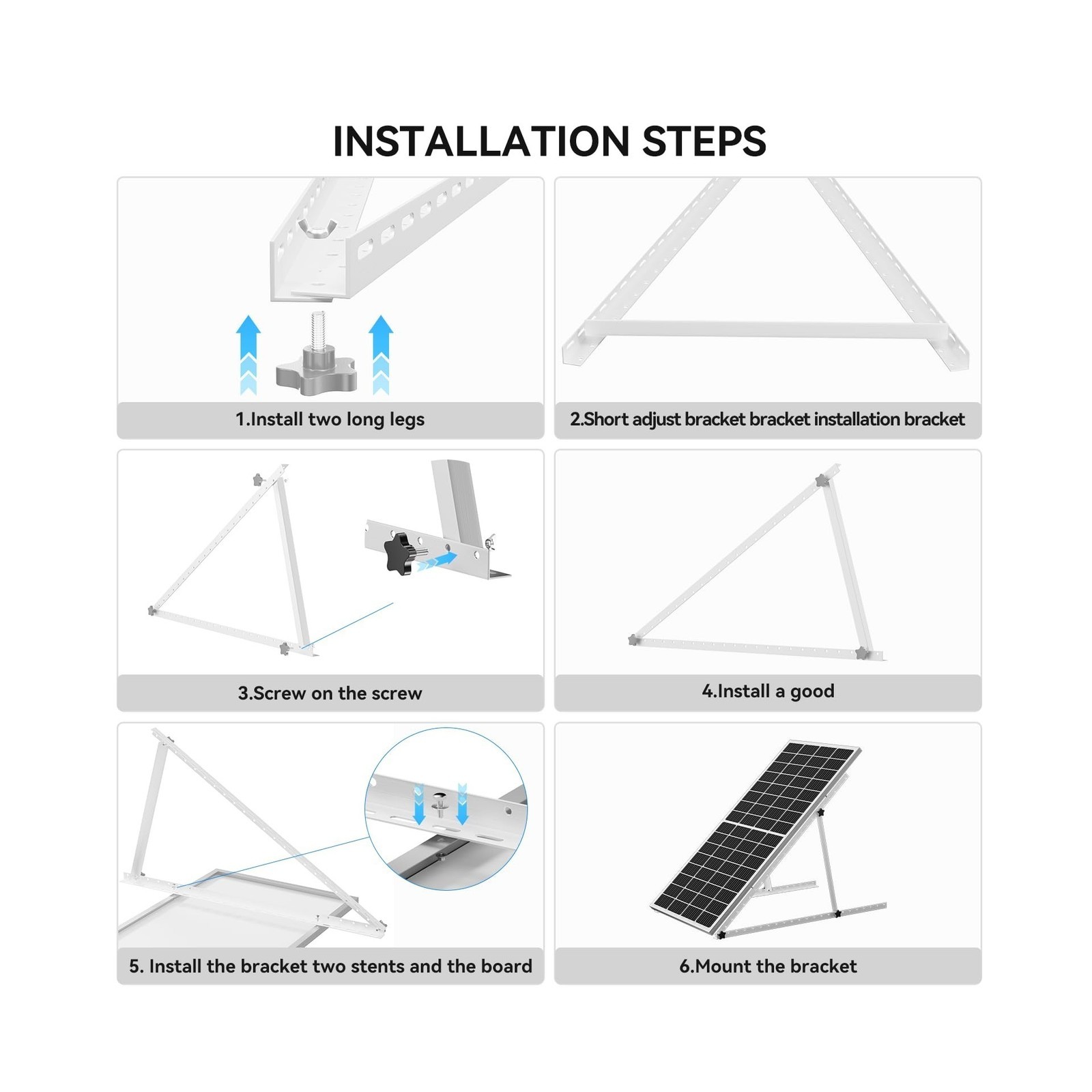 Upgraded 47in 4 Sets Adjustable Solar Panel Tilt Mount Brackets, Foldable Til…