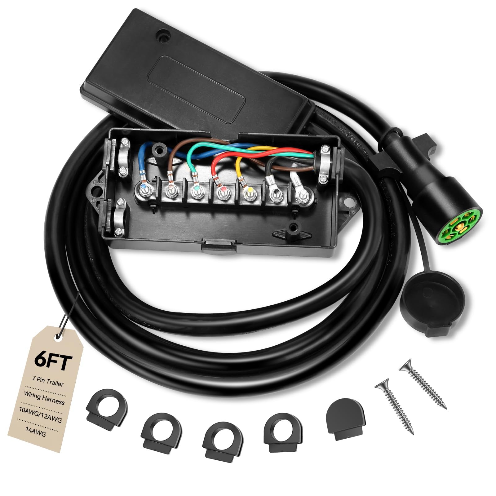 Gubrdfrsod 6 Ft 7 Pin Trailer Wiring Harness With 7 Gang Junction Box Heavy Duty