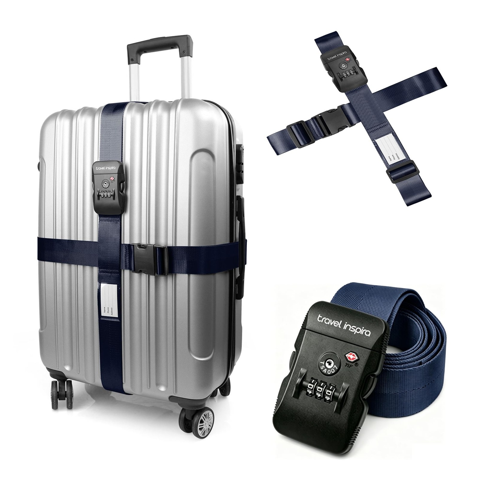 Travel Inspira Luggage Straps TSA Approved for 20-28inch Suitcase, Navy Blue …