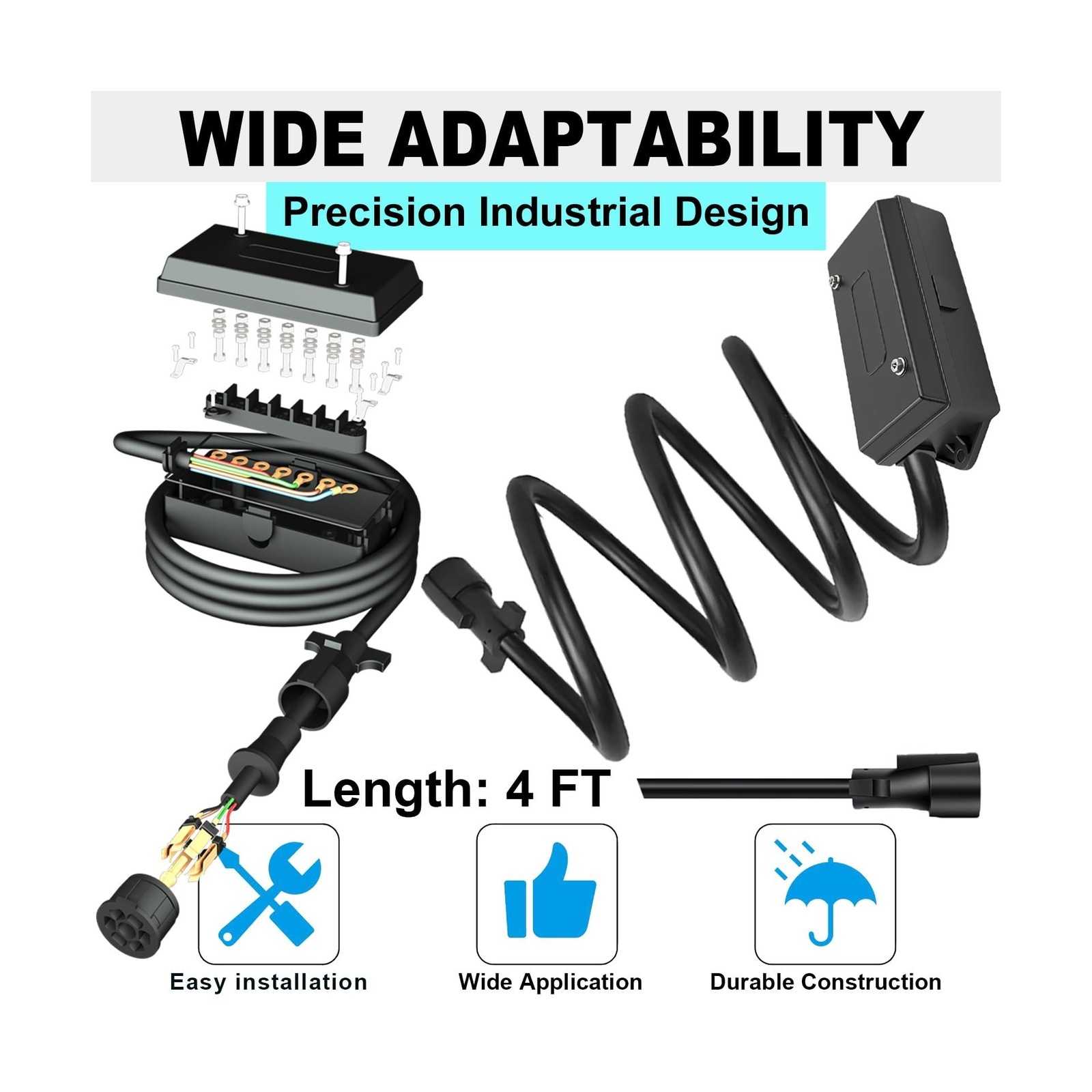 7 Pin Trailer Wiring Harness with 7 Gang Junction Box – 4 Feet, Heavy Duty 7-…