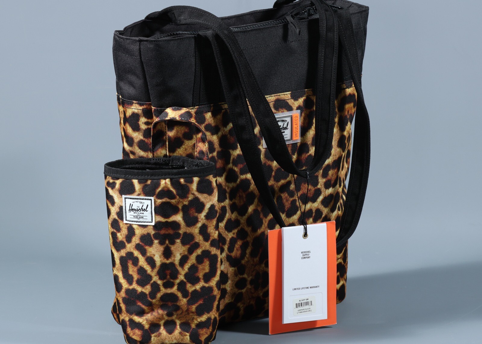 HERSCHEL SUPPLY CO. ALEXANDER ZIP SMALL LEOPARD BLACK Insulated Tote 14.5L