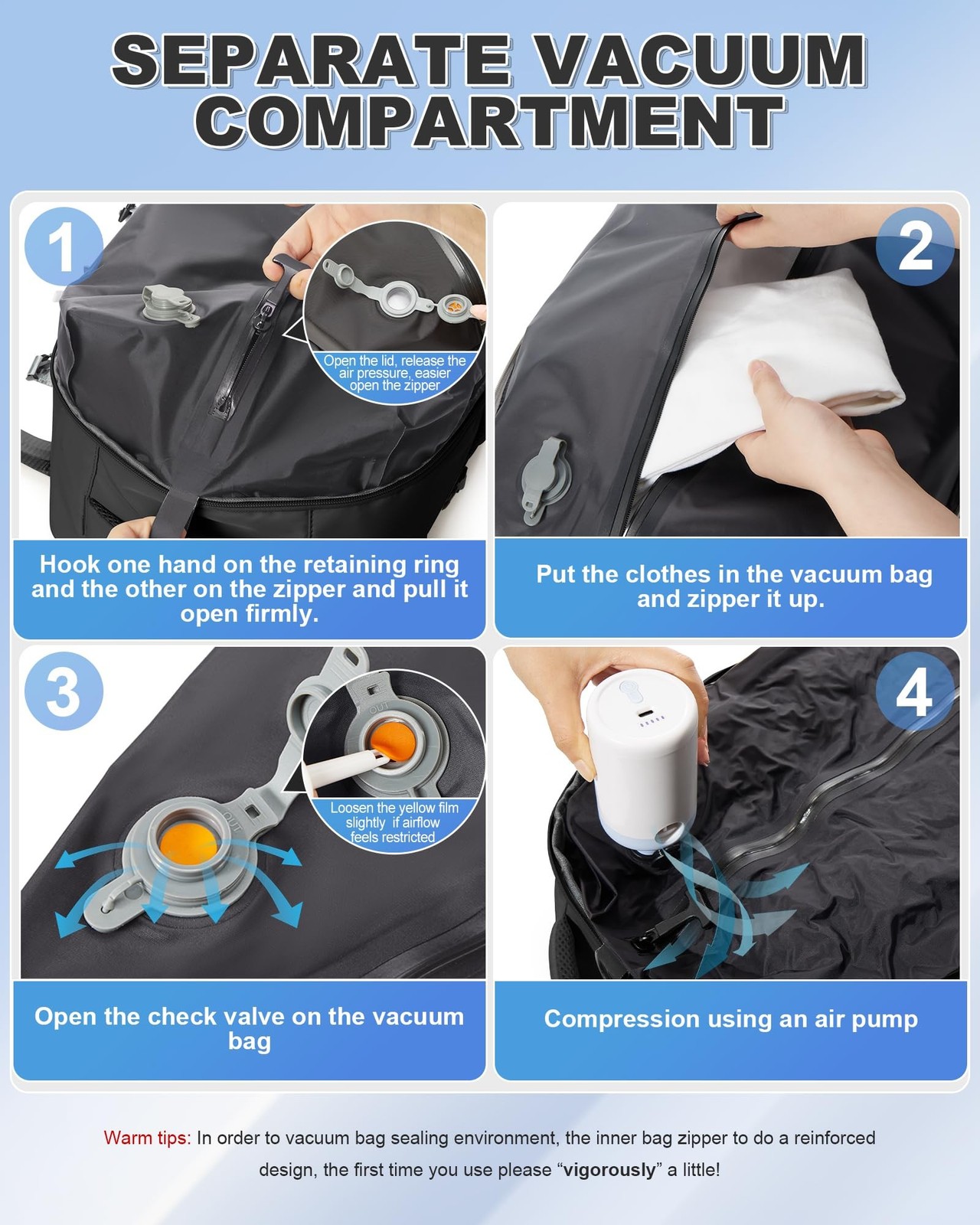 winspansy Vacuum Backpack Travel Essentials with Air Pump Compression Bags fo…