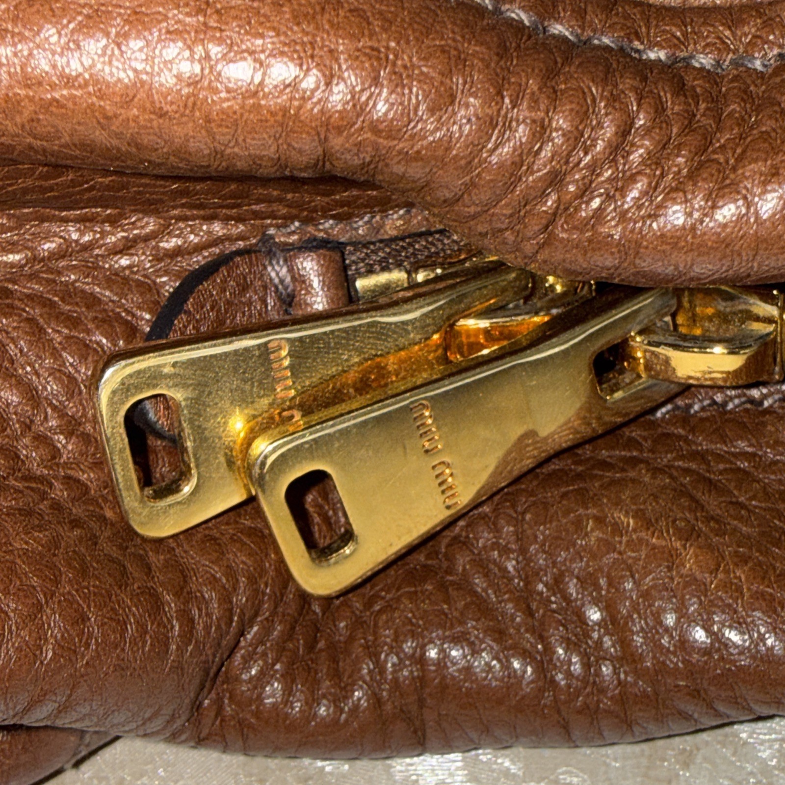 Miu Miu Vitello lux Brown Leather Hand Bag Purse ( MISSING THE SHOULDER STRAP)