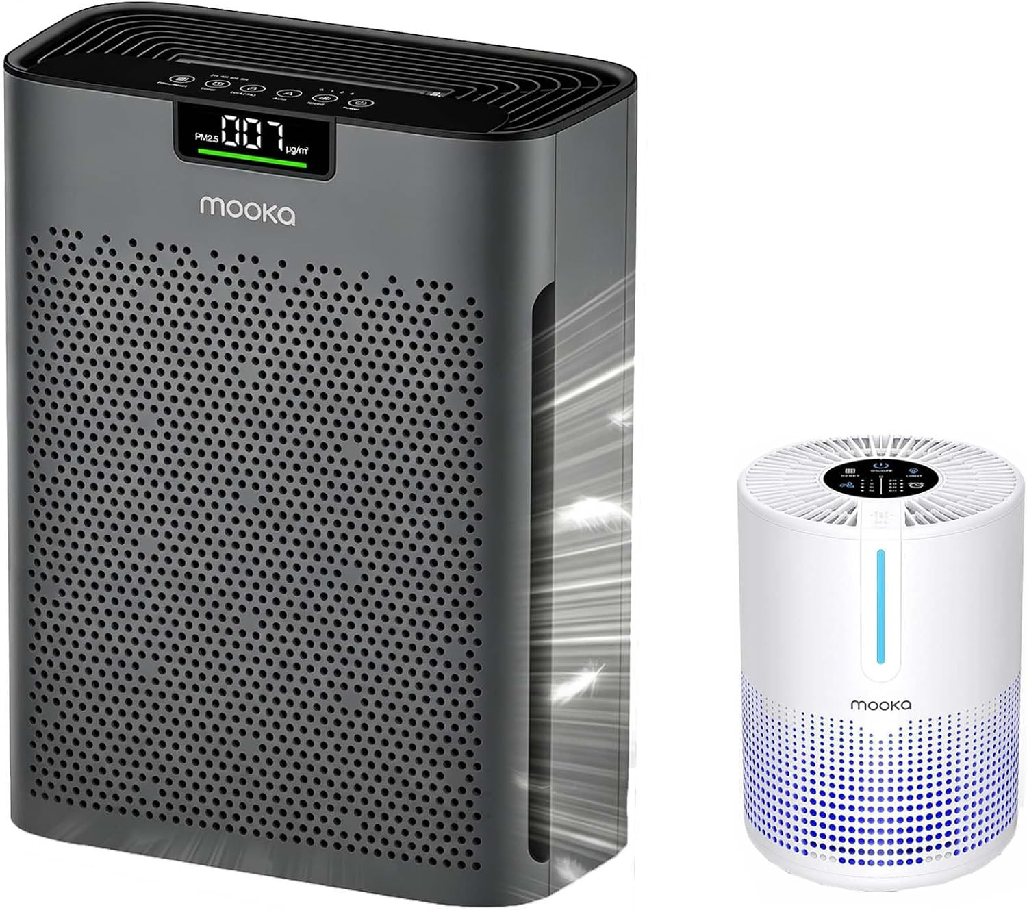 2 Grey Air Purifiers M01 & KJ190H for Large Rooms up to 2200Ft²