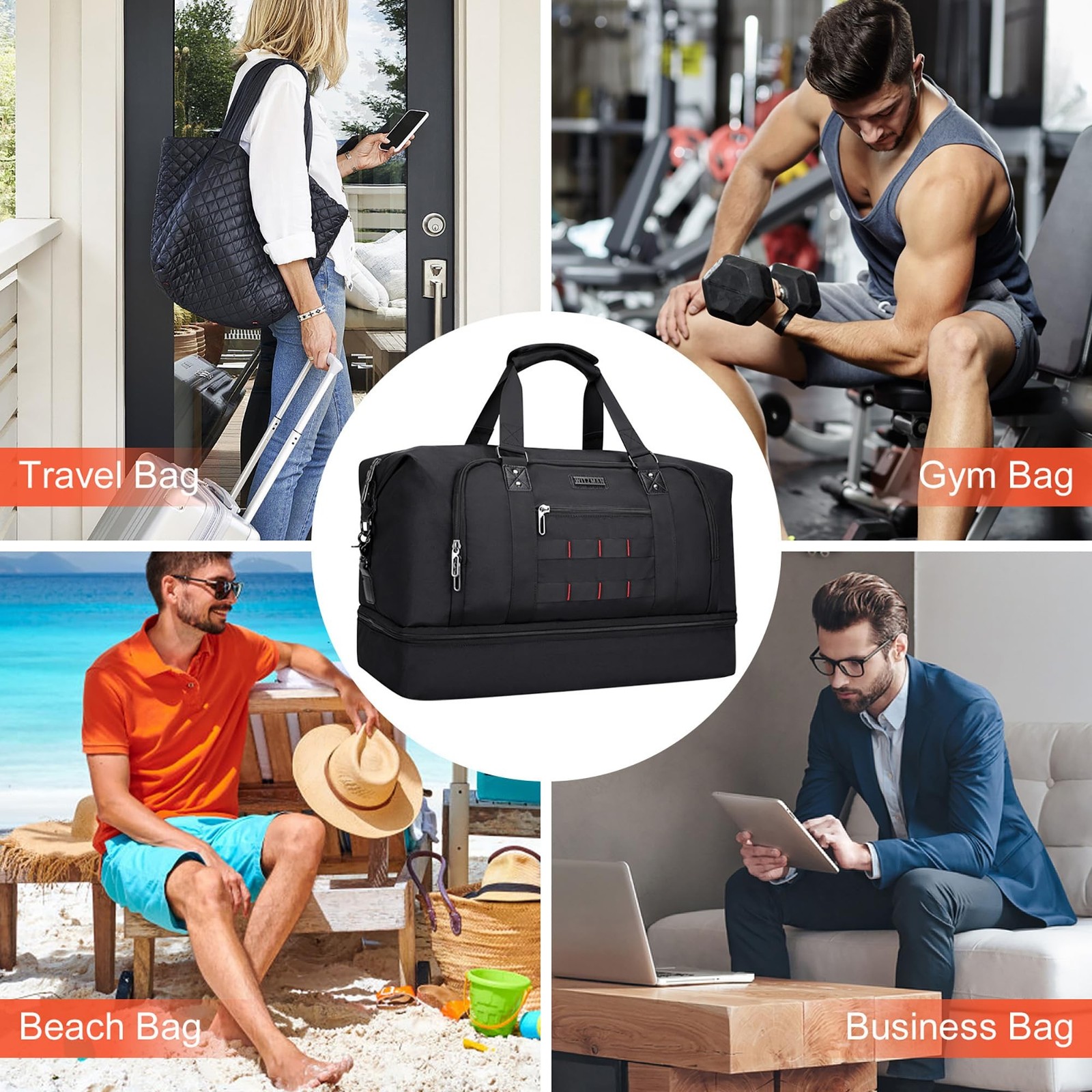 WITZMAN Nylon Duffle Bag for Men 55L with Toiletry Bag Sets Overnight Bag | M…