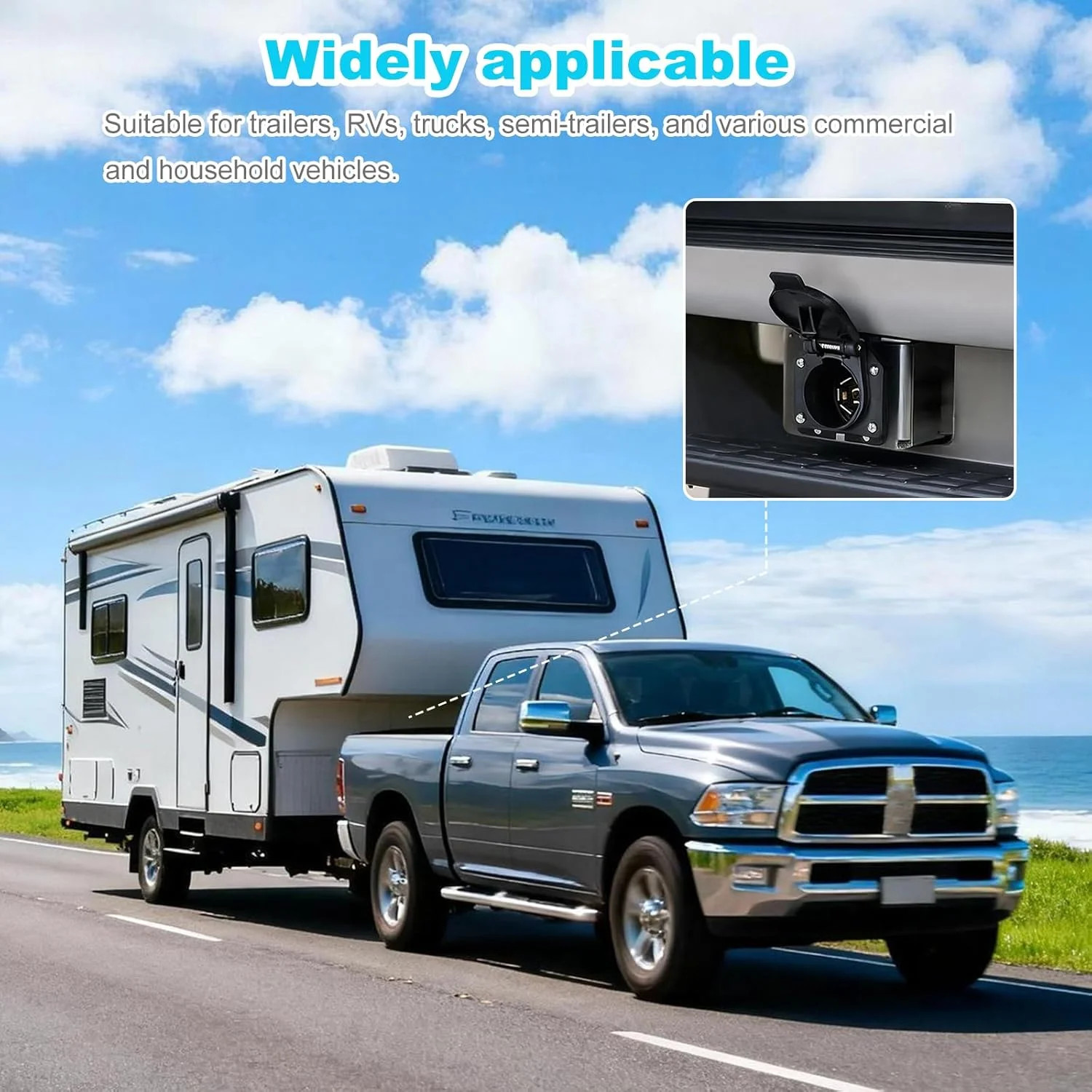 Premium 7 Pin Trailer Connector with Mounting Bracket，Heavy-Duty 7 Pin Trailer P