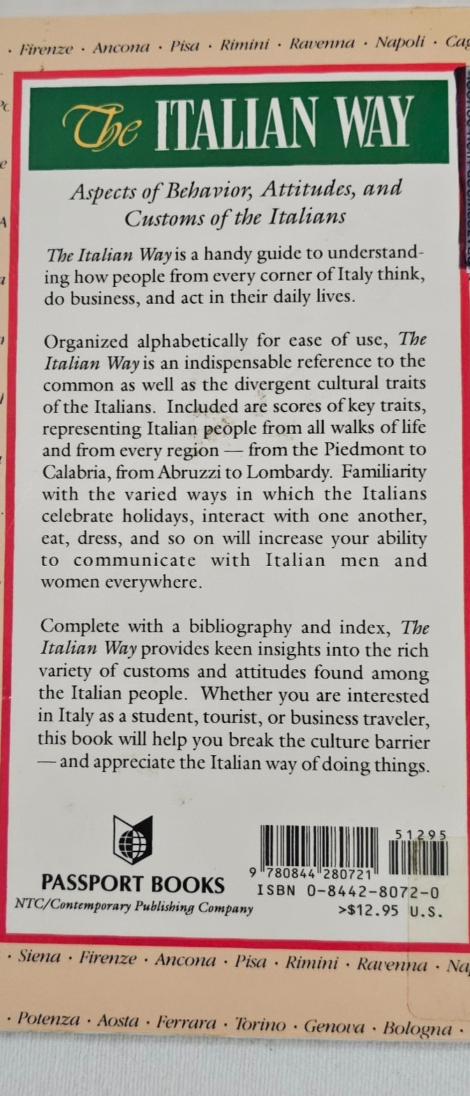 The Italian Way by Costantino & Gambella Customs & Culture of Italians Book